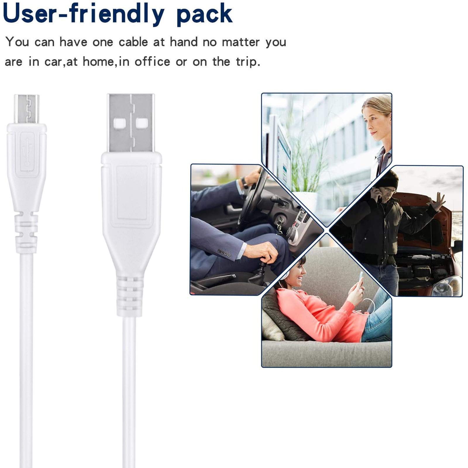 3.3ft White Micro USB Charger Cable for Samsung Droid Charge SCH-i510 - Fast Charging Cord for PC, Laptop, Power Bank | Perfect for Home, Office & Travel Use