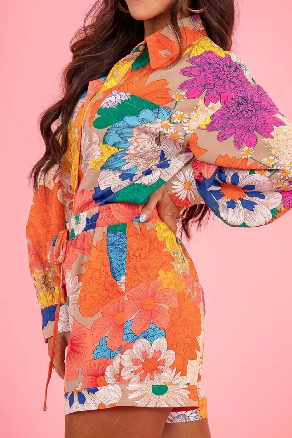 Women's Stylish Button Up Long Sleeve Shirt & Matching Shorts Set - Casual Summer Outfit for Beach, Vacation, and Everyday Wear
