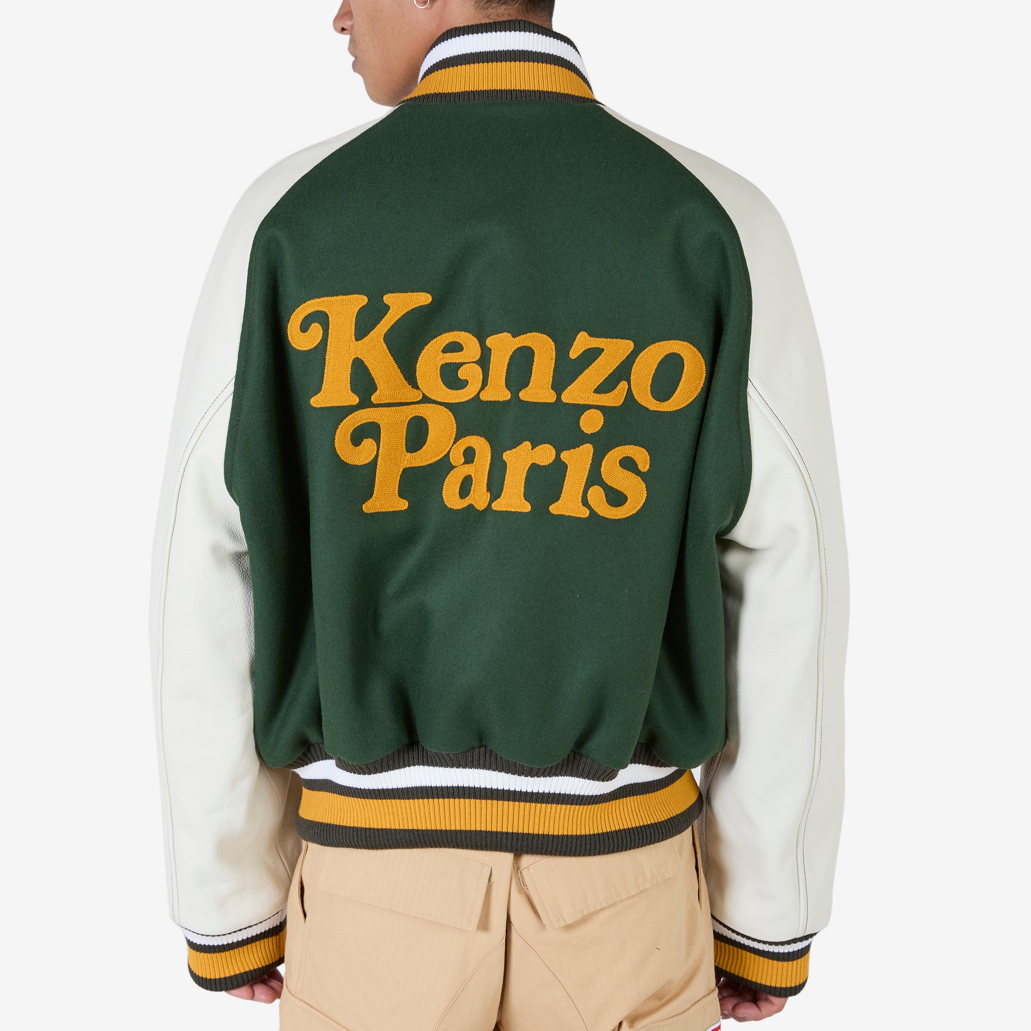 KENZO by Verdy Varsity Jacket in Dark Khaki - Stylish Vintage Baseball Jacket for Men & Women | Perfect for Streetwear, Casual Outfits, and Fashion Statements