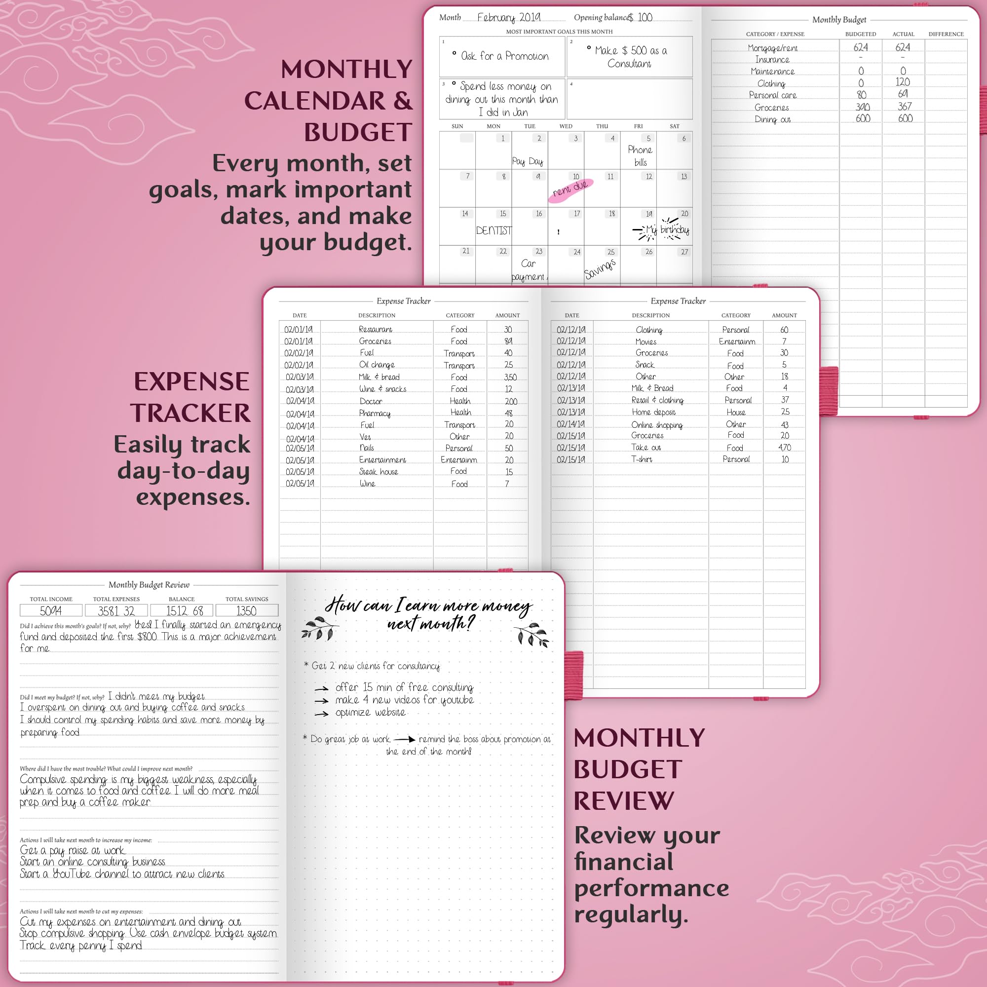 Budget Planner Notebook - Expense Tracker for Monthly Budgeting & Finance Organization | Household & Personal Use (Hot Pink)