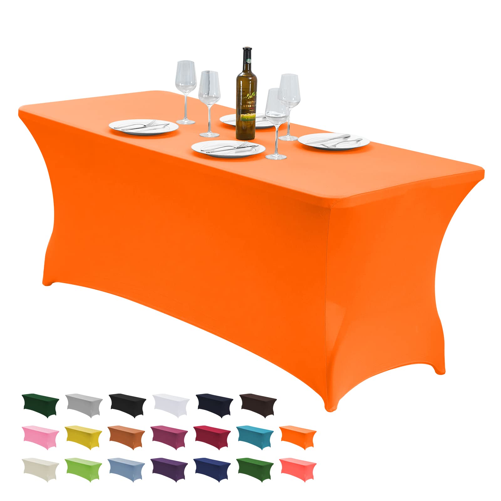 CWK 6FT Stretch Spandex Table Cover - Elastic Fitted Tablecloth for Rectangular & Folding Tables, Wrinkle Resistant & Durable Party Table Protector for Weddings, Banquets, Events (Light Orange) - Perfect for Indoor/Outdoor Dining, Buffets, and Special Occasions