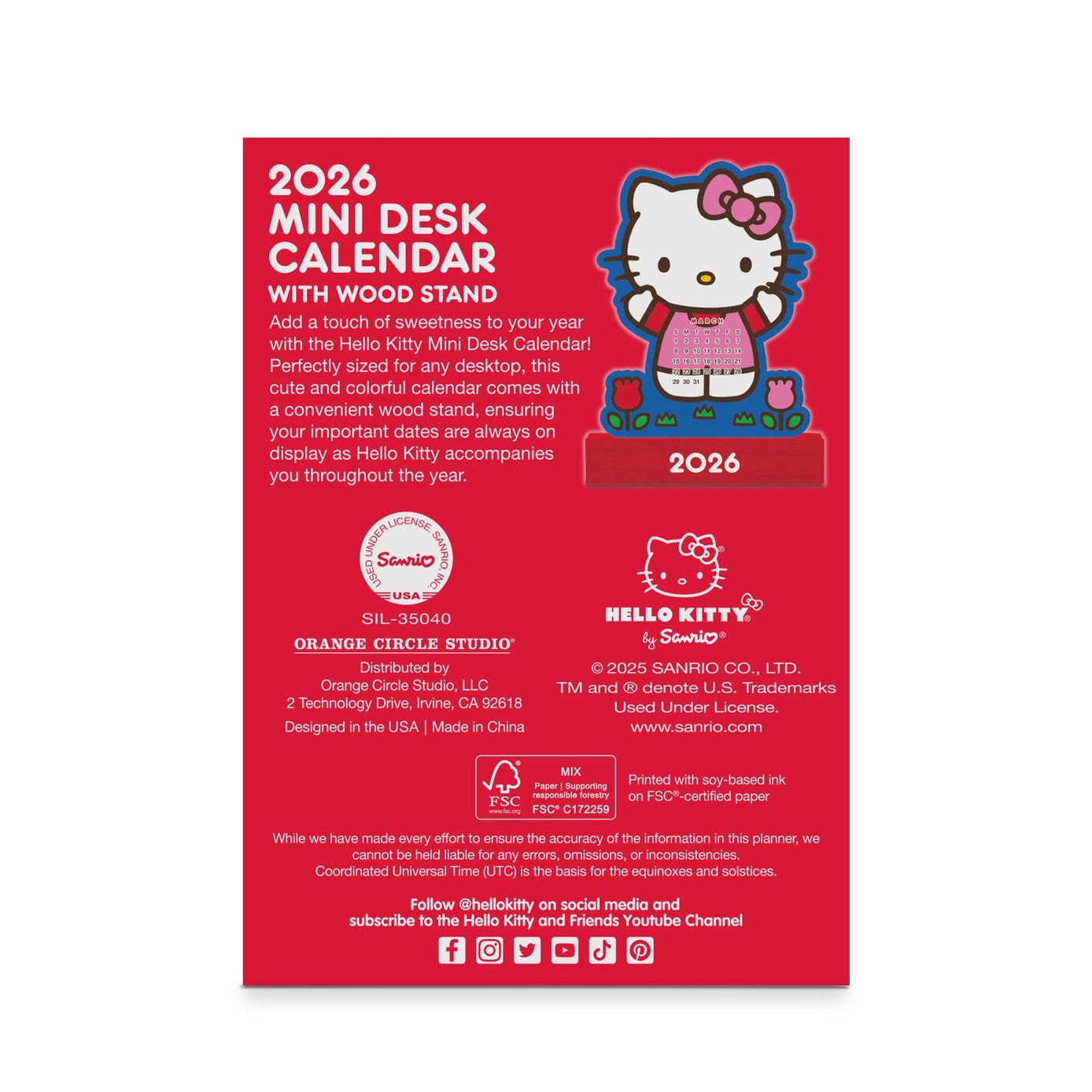 2026 Hello Kitty Playful Pink Mini Desk Calendar with Wood Stand - Cute Kawaii Planner for Office, School & Home Decor - Perfect Gift for Girls & Women