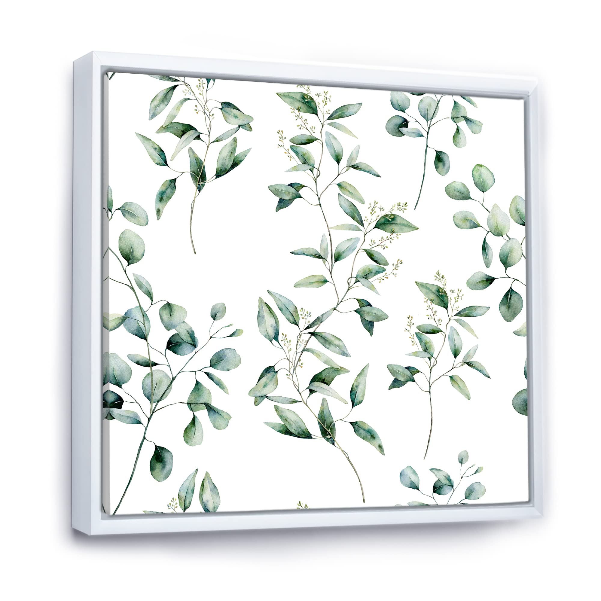 DesignQ Green Eucalyptus Branches IV - Traditional Framed Canvas Wall Art Print for Home Decor | Nature-Inspired Living Room & Bedroom Wall Decor