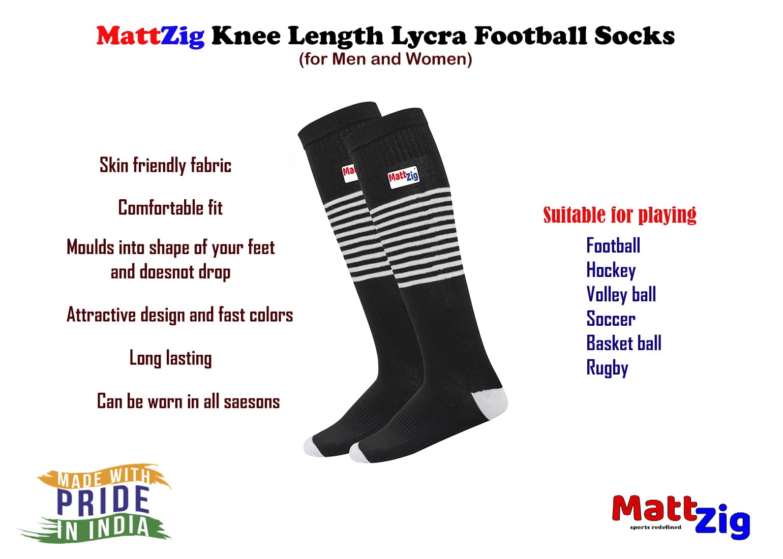MattZig Indian Club Football Kit - Football Socks & Shin Guards Set | Perfect for Youth Soccer Training, Matches, and Team Sports