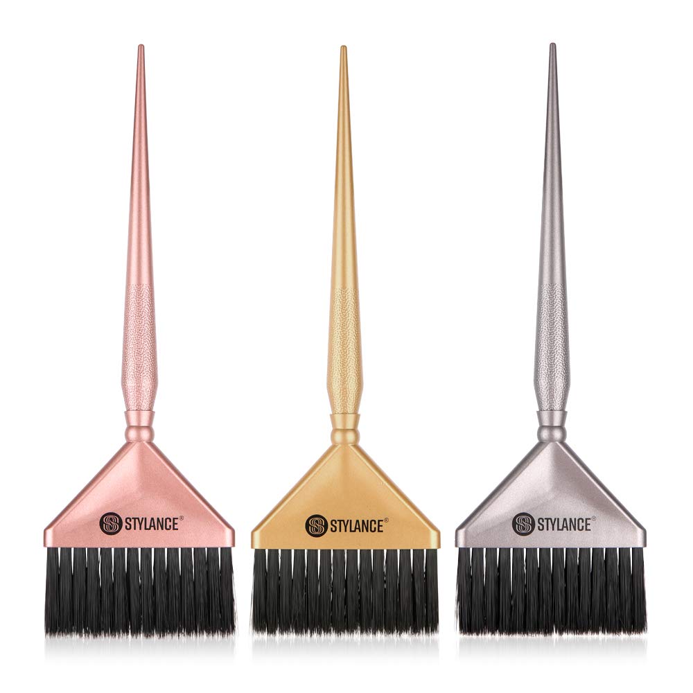 3-Piece Hair Color Brush Set - Professional Salon & DIY Hair Dyeing Kit with Silver, Rose Gold & Gold Brushes for Perfect At-Home or Salon Hair Coloring