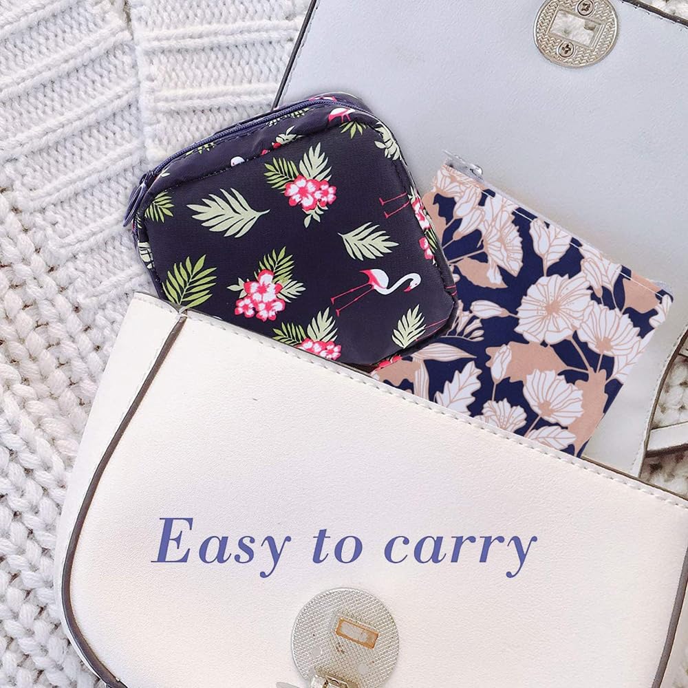 Fapiwen Small Nylon Pouch for Women - Sanitary Napkin Storage Bag, Travel Makeup Organizer, Cosmetic Bag for Charger, Cable, Earphone, Jewelry - 4cm, Blue - Perfect for Travel, Gym, and Daily Essentials Organization