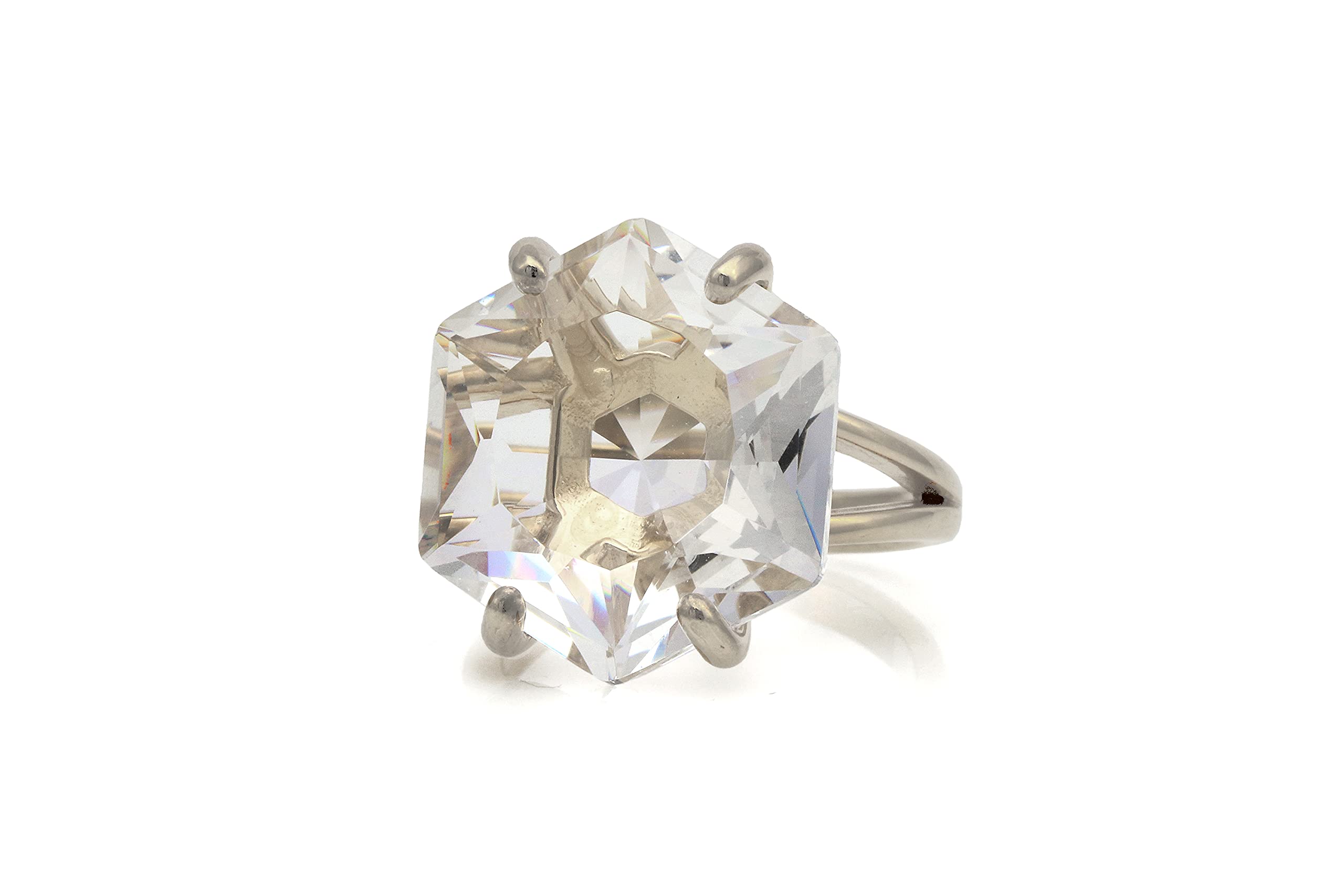Hexagon Clear Quartz Silver Ring - Handmade Women's Jewelry for Engagement & Gifting