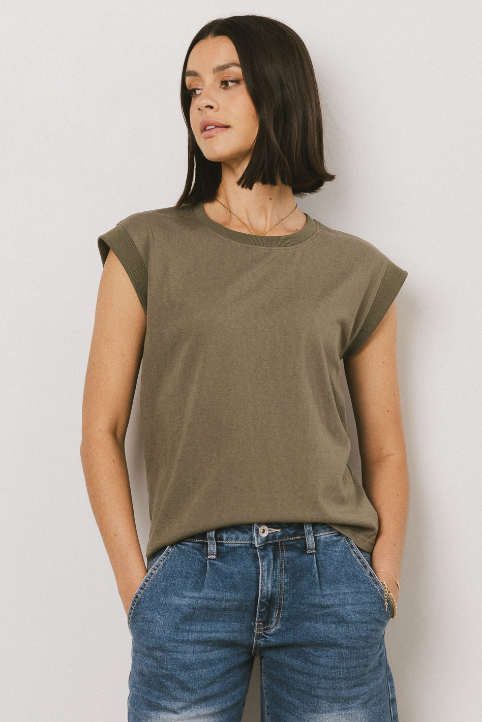 Arlo Women's Olive Green Top - Casual Short Sleeve Blouse for Everyday Wear, Work & Outings