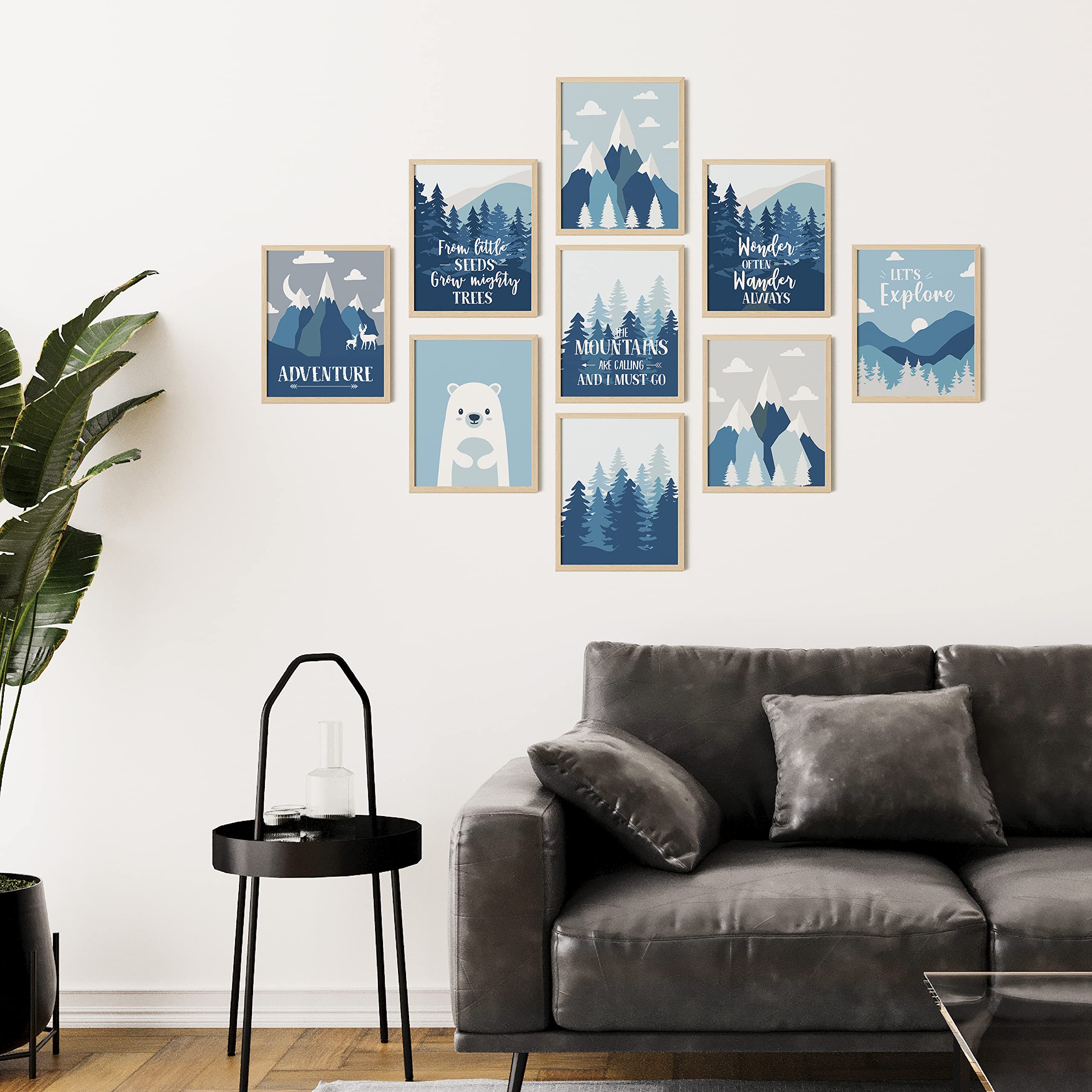 Adventure Wall Decor for Nursery & Kids Room - Mountain Themed Art Prints with Inspirational Quote, 8x10 UNFRAMED - Perfect for Baby Boy Bedroom, Classroom Decor & Outdoor Adventure Theme