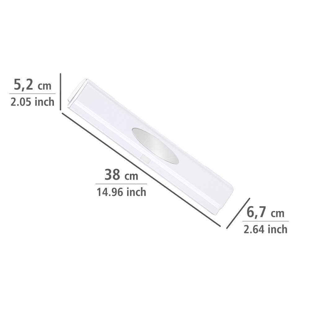 WENKO Plastic Wrap Dispenser with Built-in Cutter, Aluminum Foil & Saran Film Holder for Kitchen Organization, Refillable & Space-Saving (14.96 x 2.05 x 2.64 Inches, White) - Perfect for Food Storage, Meal Prep & Countertop Organization