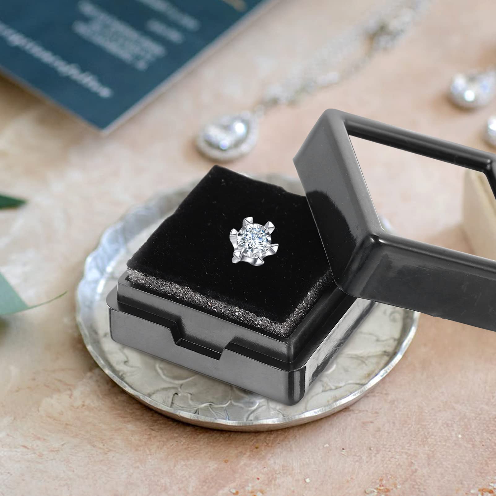 20Pcs Clear Acrylic Jewelry Organizer Box - Single Ring Storage Box for Engagement Rings, Earrings & Necklaces (3x3cm, Black) | Perfect for Jewelry Display, Travel & Gift Packaging