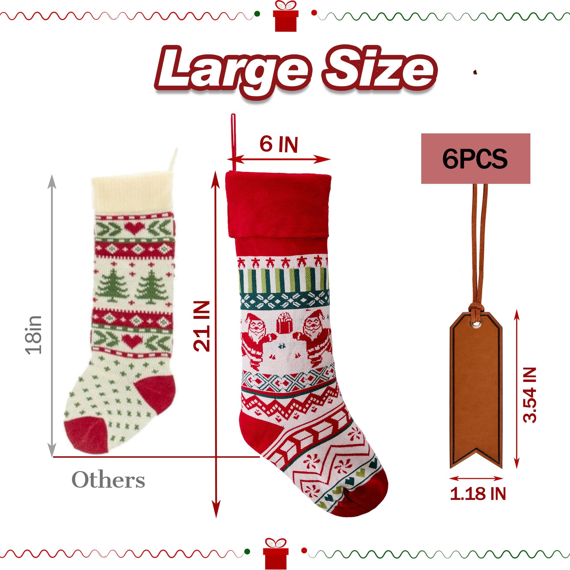 Mostop 6 Pack Christmas Stockings - 21 Inch Large Cable Knit Holiday Stockings with Snowflake, Reindeer & Snowman Designs - Festive Xmas Decor for Fireplace, Mantel & Family Gatherings