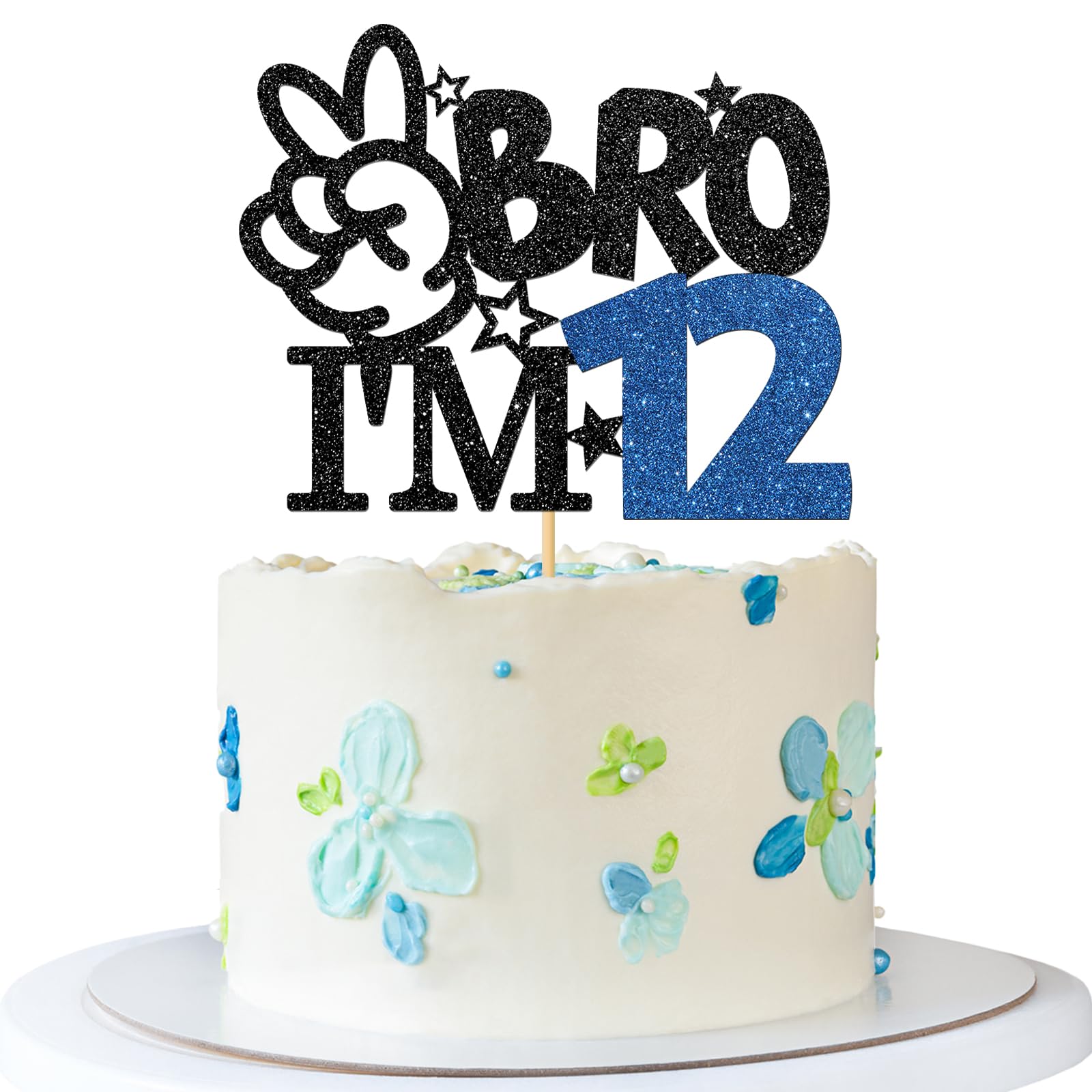 Brother I'm 12 Cake Topper - Black Glitter Birthday Decoration for 12-Year-Old Boys | 12th Birthday Party Supplies | Perfect for Big Brother Celebrations, Cakes & Cupcakes
