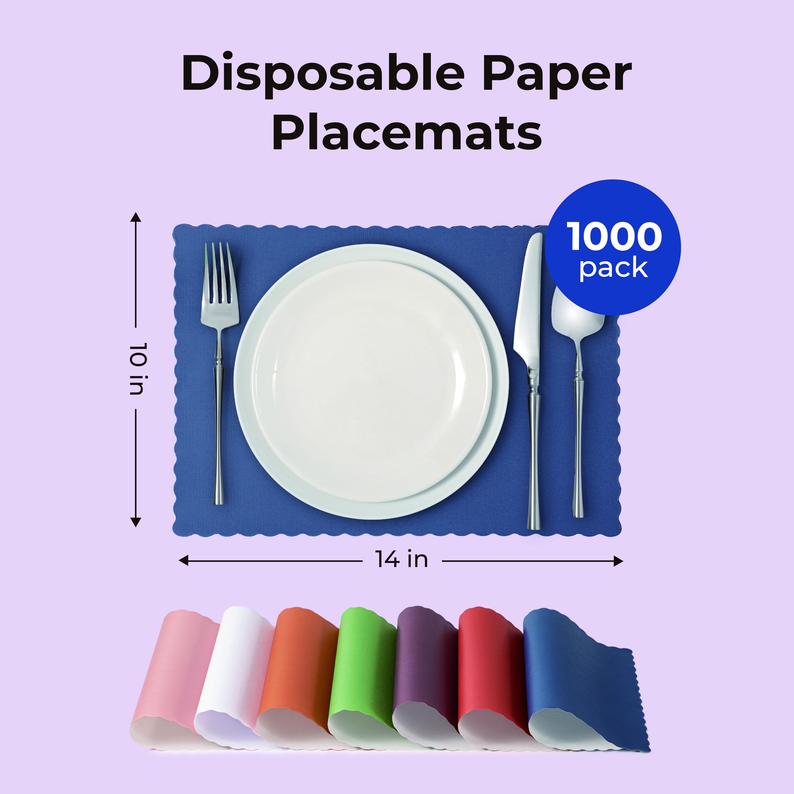 1000 Pack Disposable Paper Placemats 14x10 Inch - Blue Wavy Scalloped Edge for Restaurants, Catering & Dining Tables | Perfect for Baby Showers, Kids Birthday Parties & Family Gatherings