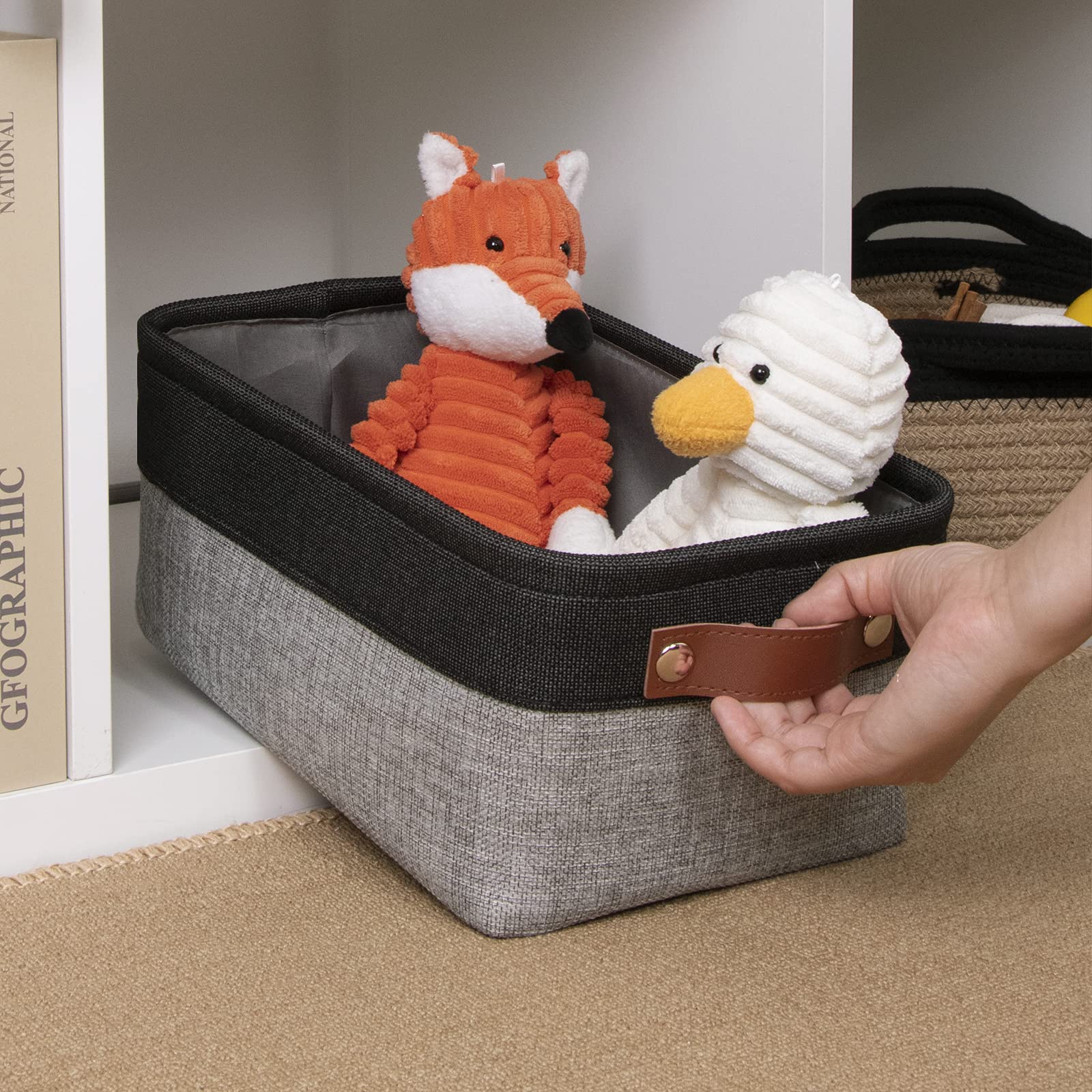 DULLEMELO Small Collapsible Fabric Storage Basket - Organizer for Shelves, Closets, Laundry & Nursery - Decorative Gift Basket in Black & Gray - Perfect for Home Organization & Stylish Storage Solutions