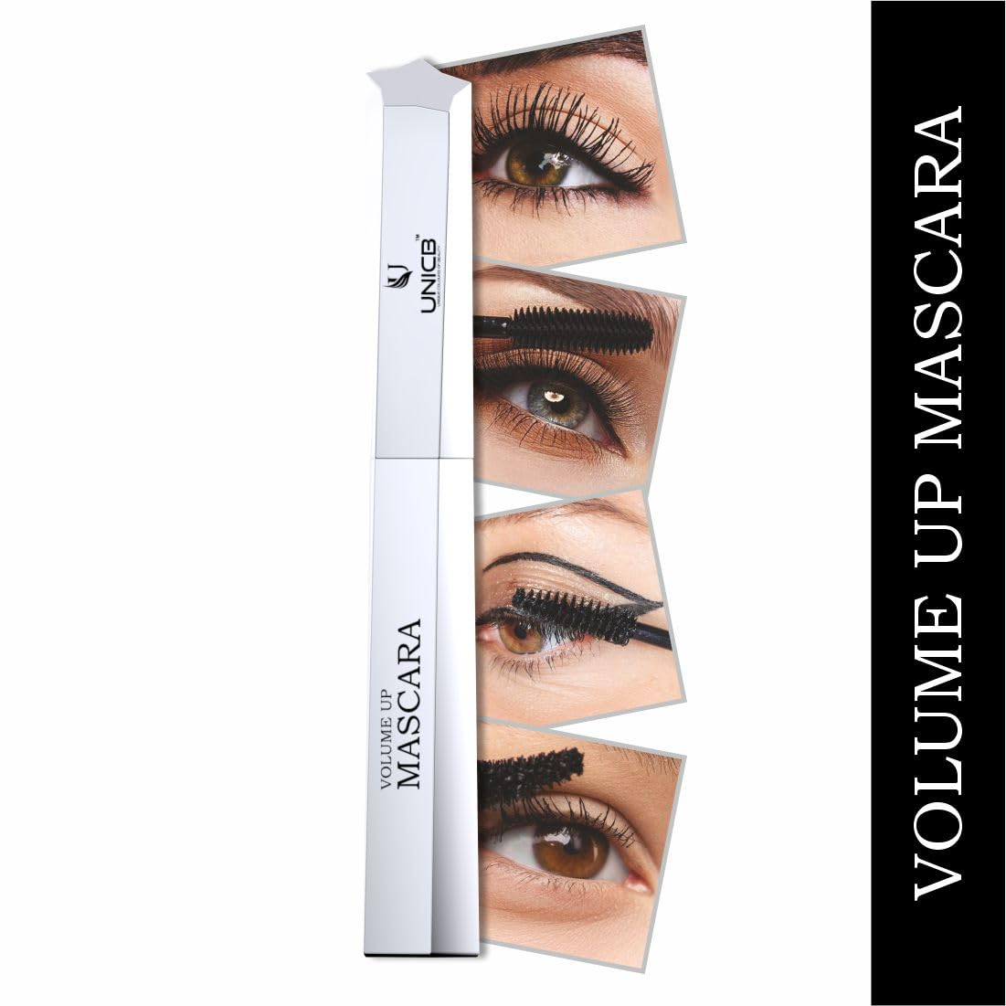 UNICB Volumizing Waterproof Black Mascara - 10ml | Highly Pigmented, Long-Lasting, Smudge-Proof & Lightweight | Curling & Lengthening Mascara for Dramatic Lashes | Perfect for Daily Wear, Parties & Special Occasions