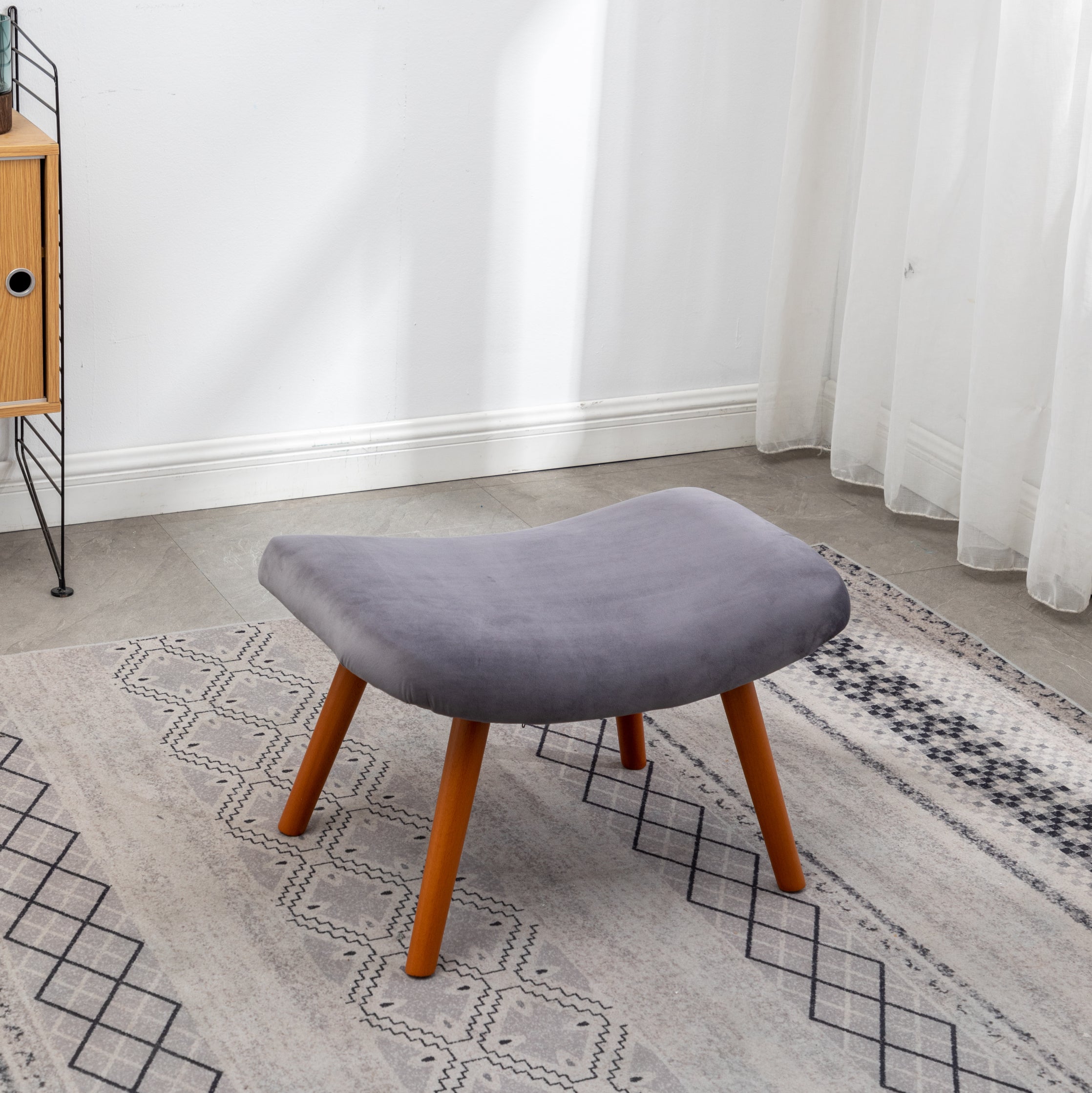 Roundhill Furniture Leiria Contemporary Silky Velvet Tufted Accent Chair with Ottoman in Gray - Modern Living Room Seating for Home Office & Lounge Decor