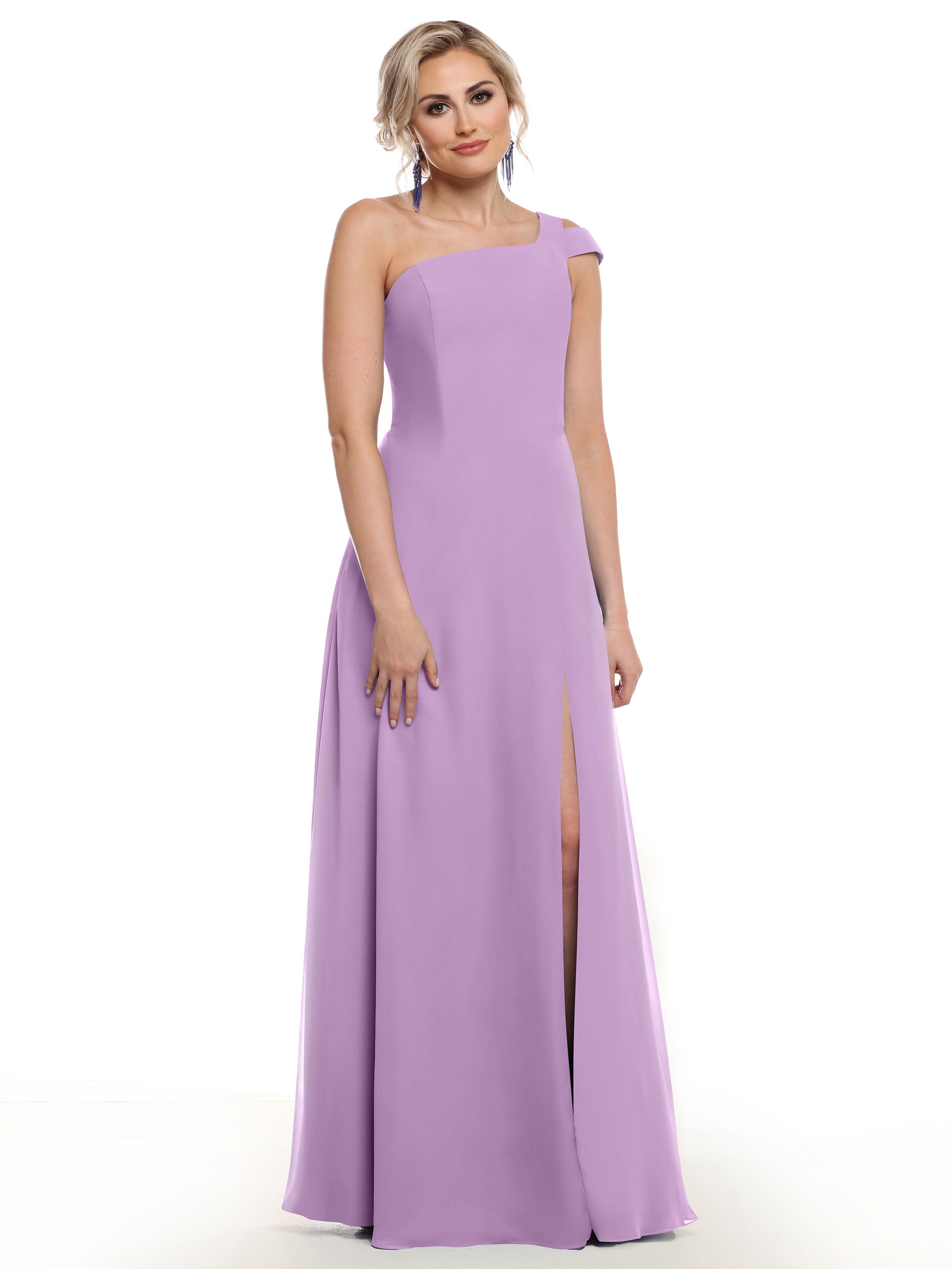 Elegant 80139 Chiffon A-Line One Shoulder Bridesmaid Dress with High Slit - Perfect for Weddings, Formal Events & Evening Parties