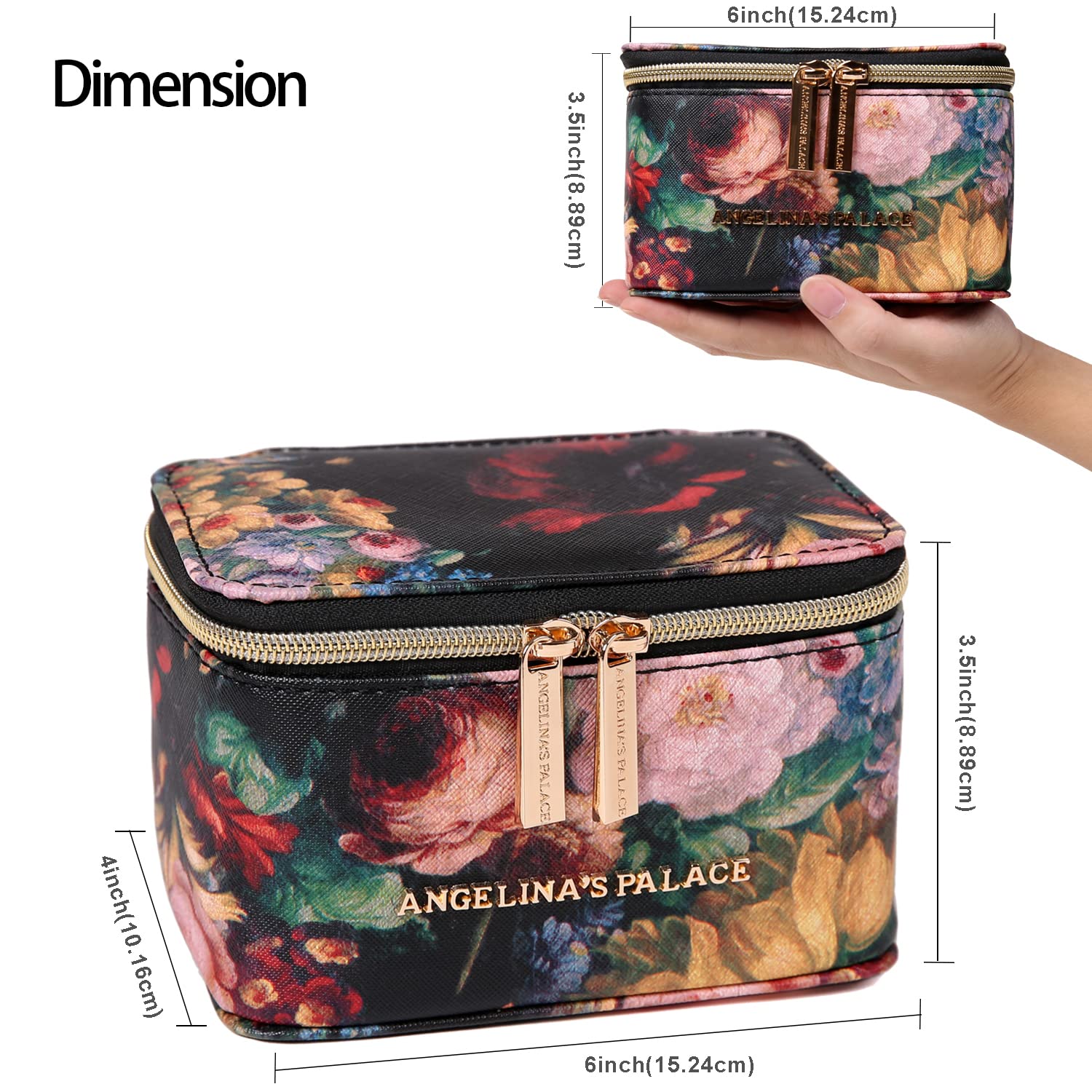Angelina's Palace Jewelry Organizer Travel Case - Vegan Leather Storage Box for Necklaces, Earrings, Bracelets & Rings - Perfect Bridesmaid Gift & Travel Jewelry Organizer (Blossom Victorian)