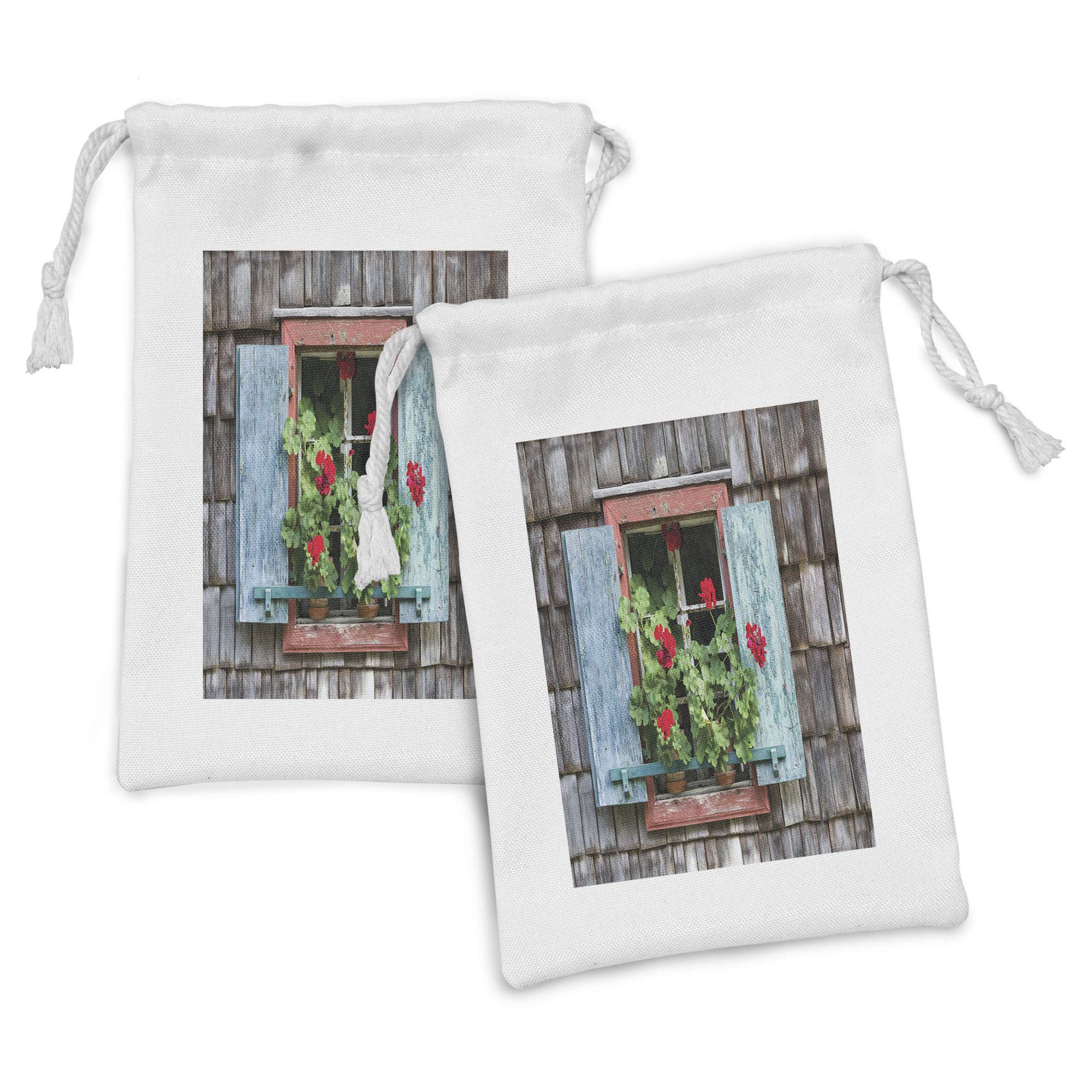 Ambesonne Geraniums Fabric Pouch Set of 2 - Floral Drawstring Bags for Toiletries, Masks & Favors (9