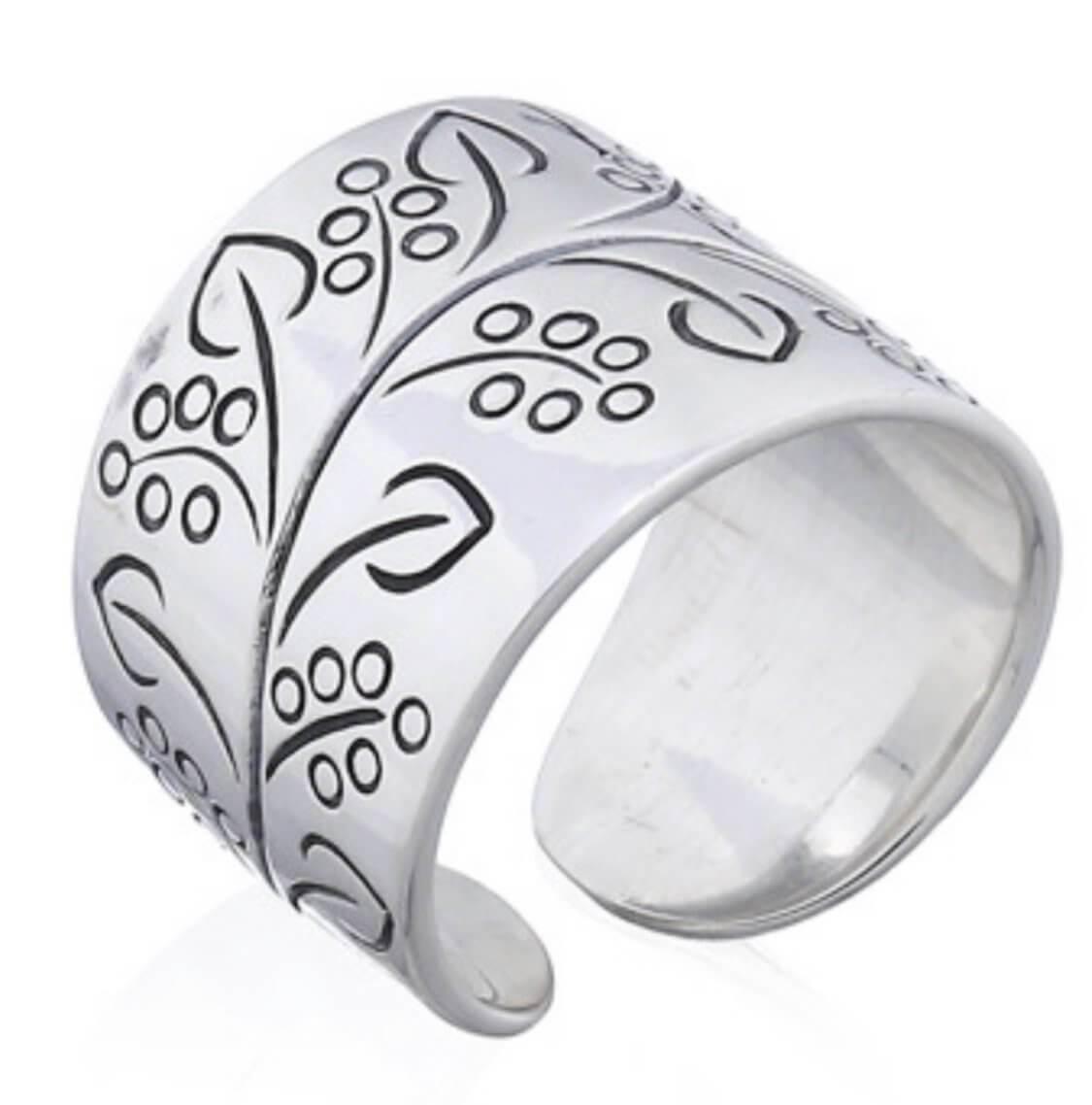 Laihas Floral Cuff Sterling Silver Boho Ring for Women - Elegant Vintage Style Handmade Jewelry Gift for Birthday, Anniversary & Special Occasions
