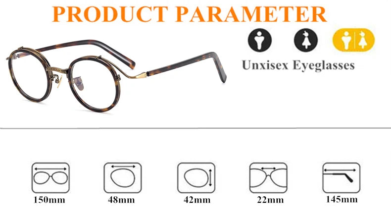 Stylish Unisex Black Titanium Acetate Round Eyeglasses - Full Rim Big Frame (Model 982027) | Perfect for Reading, Work & Fashion Accessories