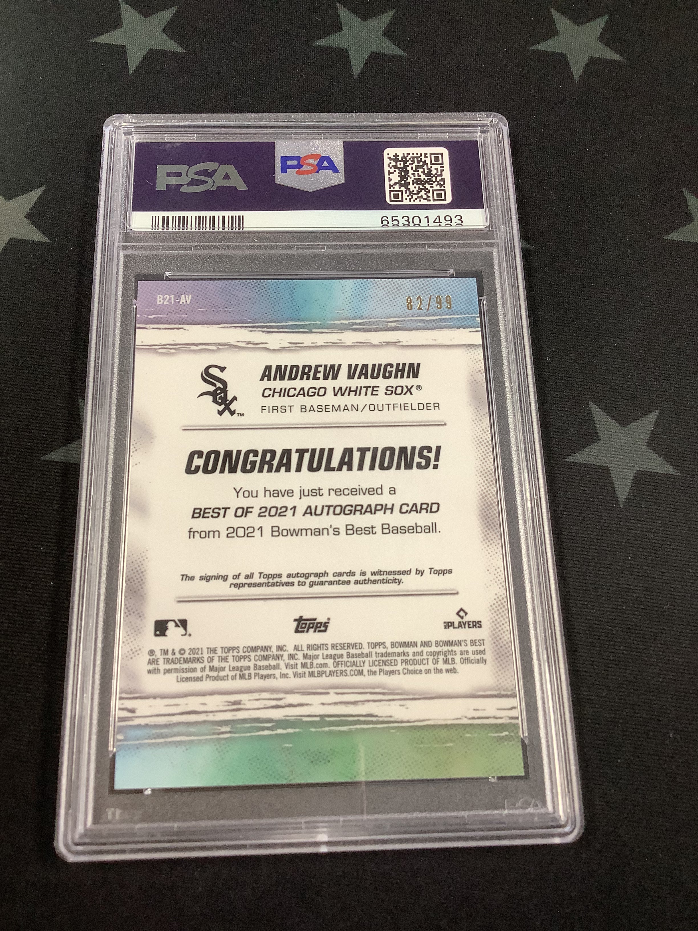 2021 Bowman's Best Andrew Vaughn Green Refractor Auto 82/99 PSA 10 Gem Mint - Rare Baseball Card for Collectors & Investors, Perfect for Display or Portfolio Diversification