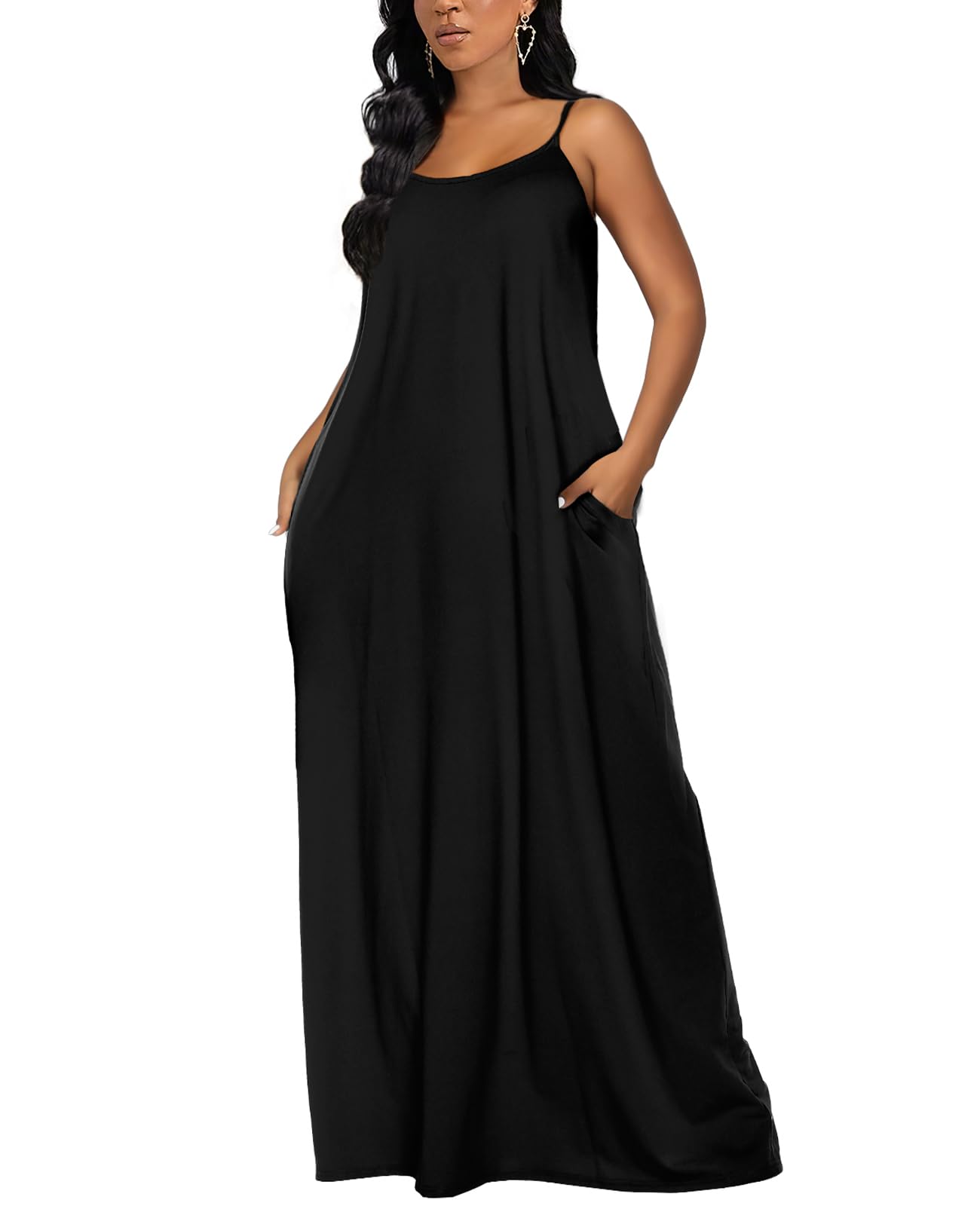 OFEEFAN Women's Summer Maxi Dress - Flowy Spaghetti Strap Sundress with Pockets | Beach Cover Up, Vacation Outfit, Casual Dress for Women