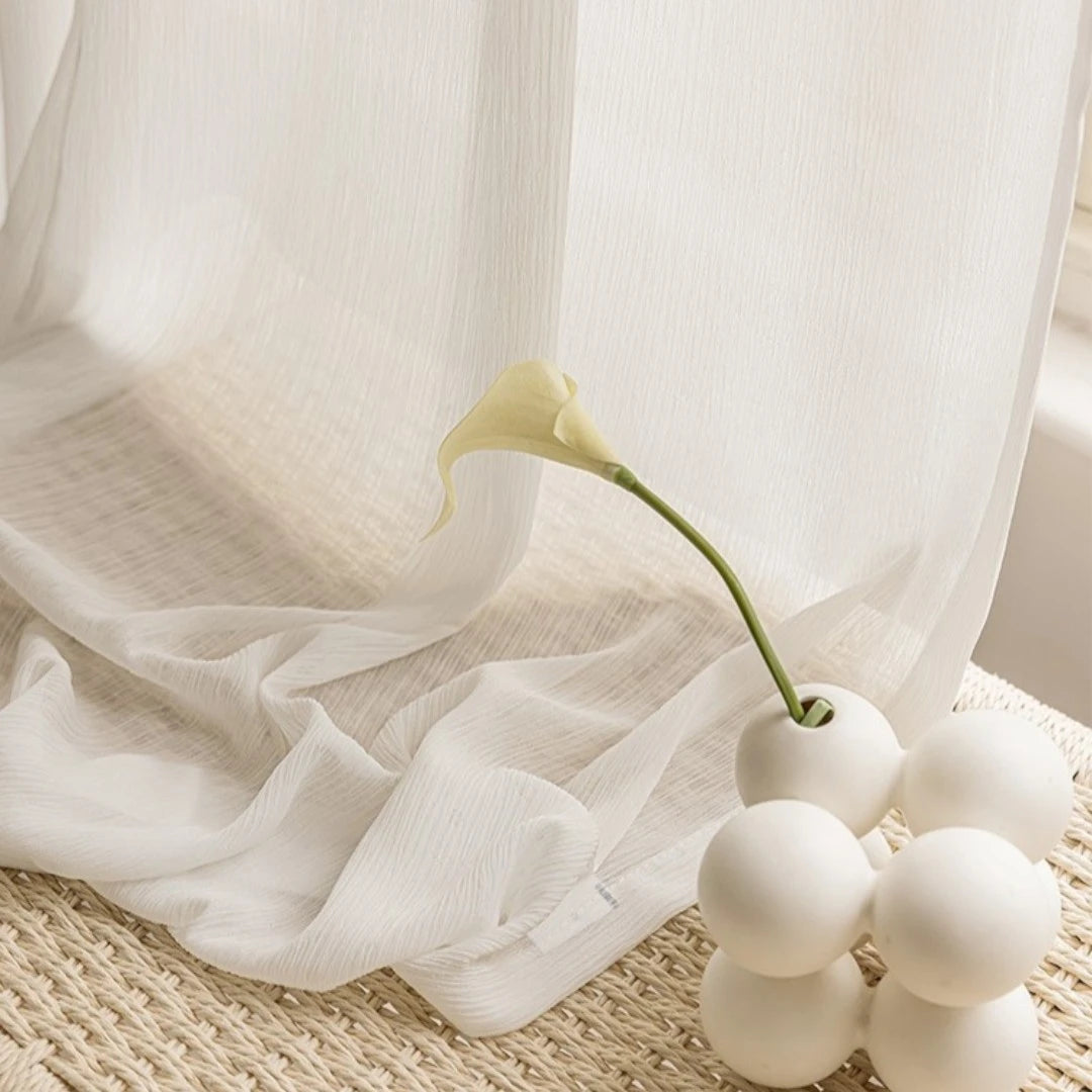 Vada Gauze Vertical Crinkle Custom Privacy Curtain - Light Filtering Window Treatment for Bedroom, Living Room & Nursery