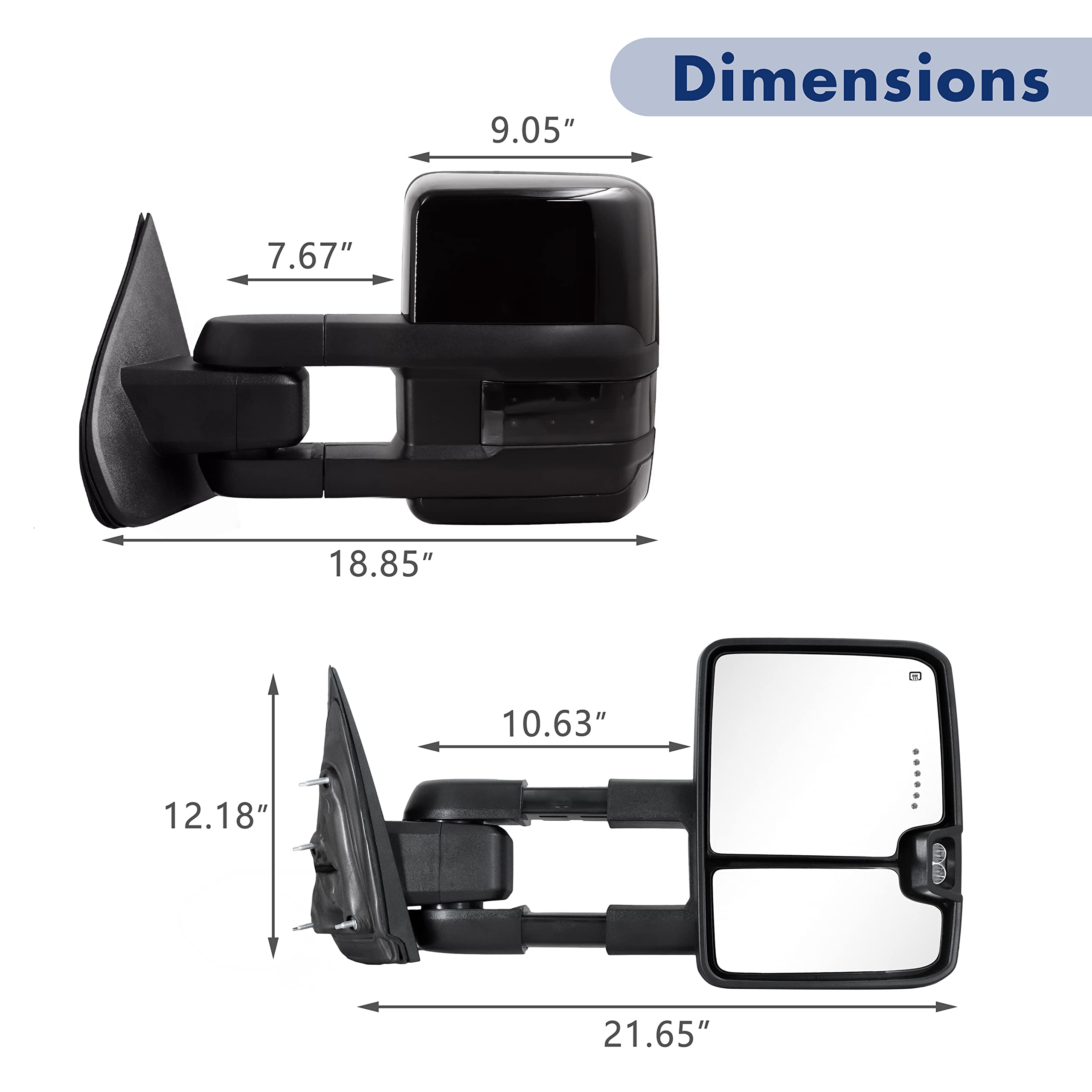Heated Power-Adjustable Towing Mirrors for 2014-2018 Chevy Silverado & GMC Sierra 1500/2500/3500 HD - Black Painted with Turn Signal Lights (Model 8555) - Perfect for Towing Trailers, Campers & Heavy Loads
