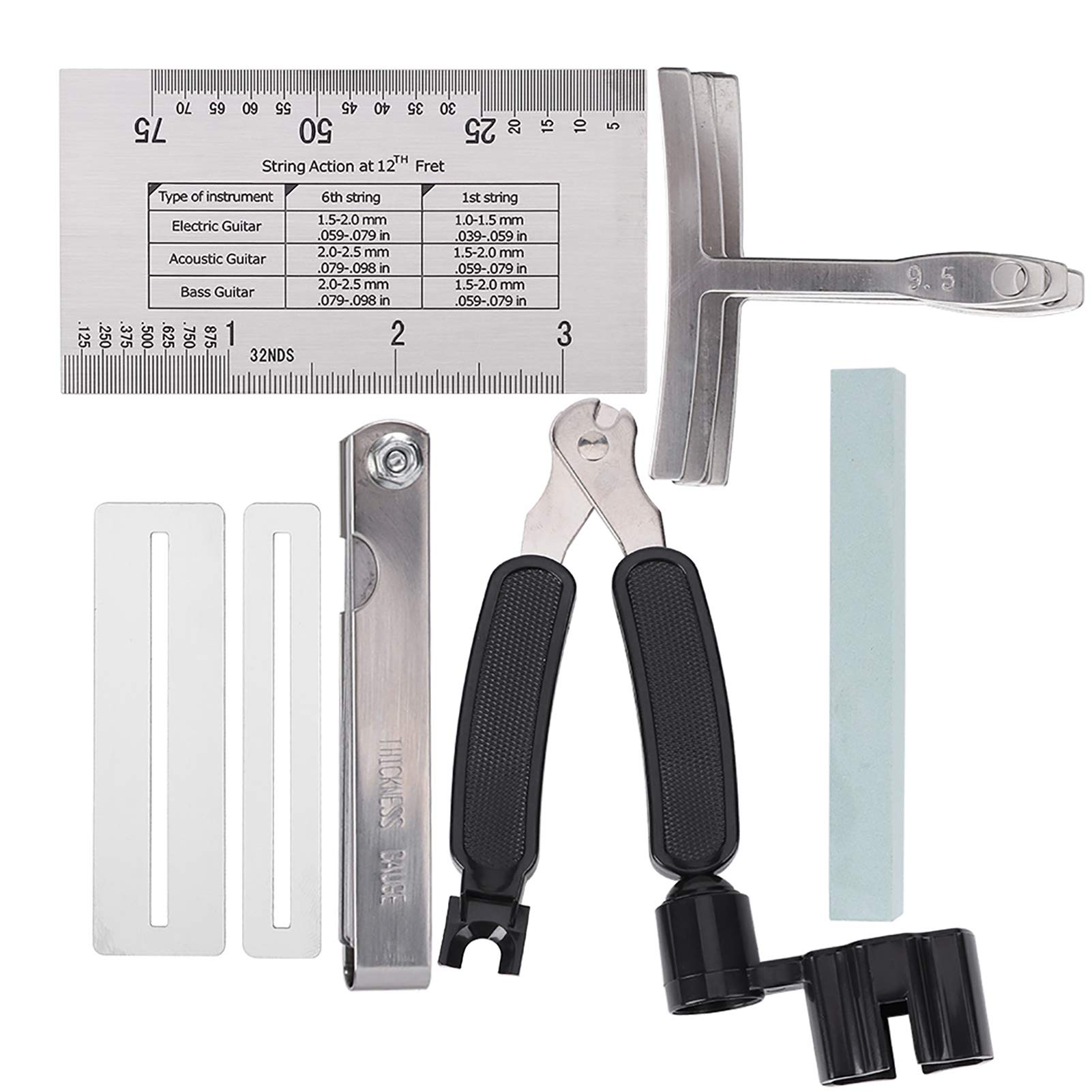 Professional Guitar Tool Set - Stainless Steel Radius Gauge & Pitch Bass Kit for Electric Guitar Maintenance | Perfect for Guitar Setup, Repair & DIY Adjustments at Home or Studio
