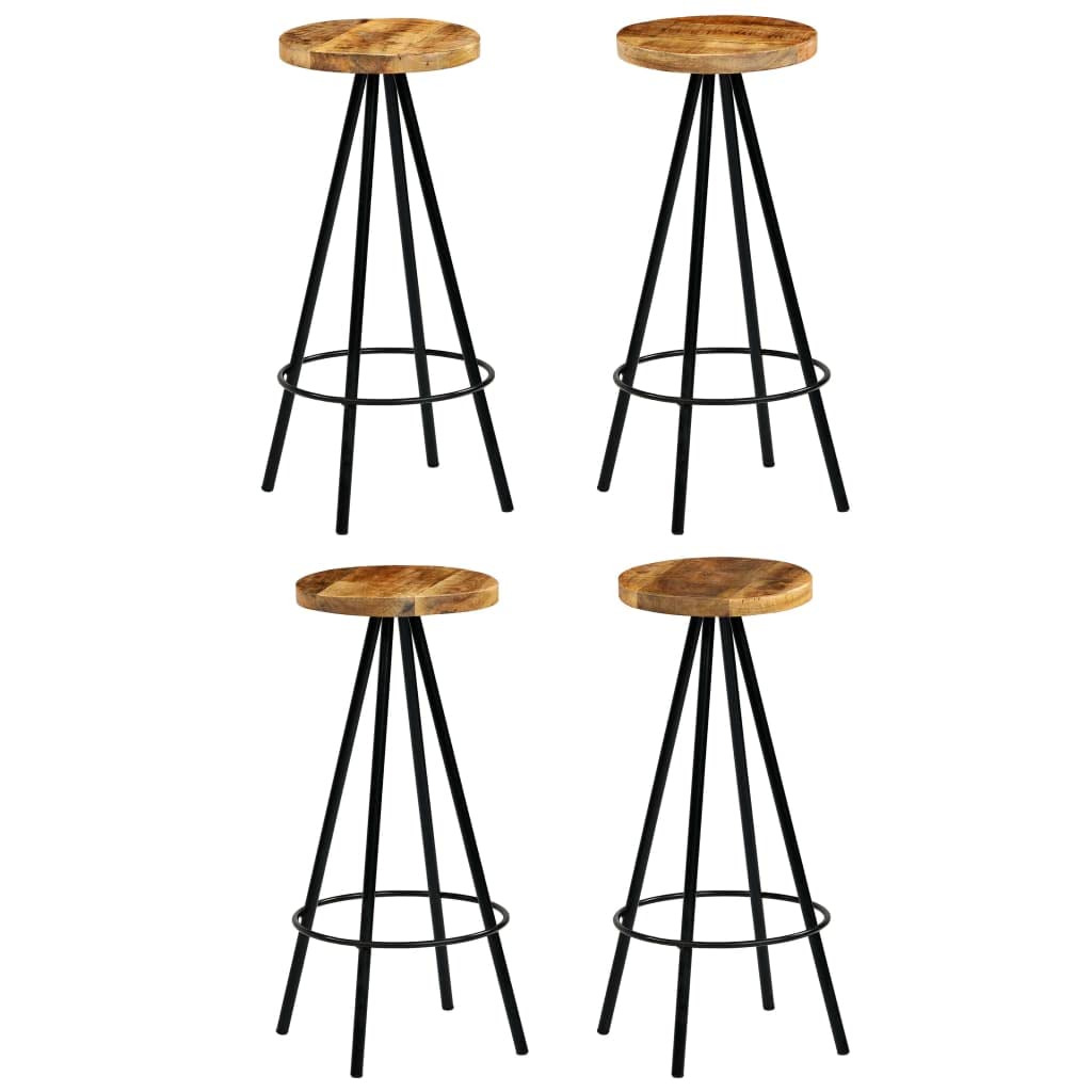 4-Piece CHARMMA Solid Mango Wood Bar Stools Set (18.28KG) - Rustic Kitchen Island, Breakfast Nook & Home Bar Seating