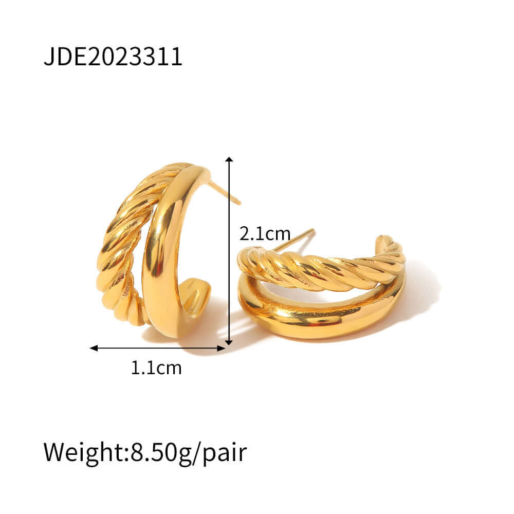 18K Gold Plated Braided Twist C Hoop Earrings for Women - Elegant Dangle Drop Earrings for Party, Wedding & Everyday Wear | JDE311