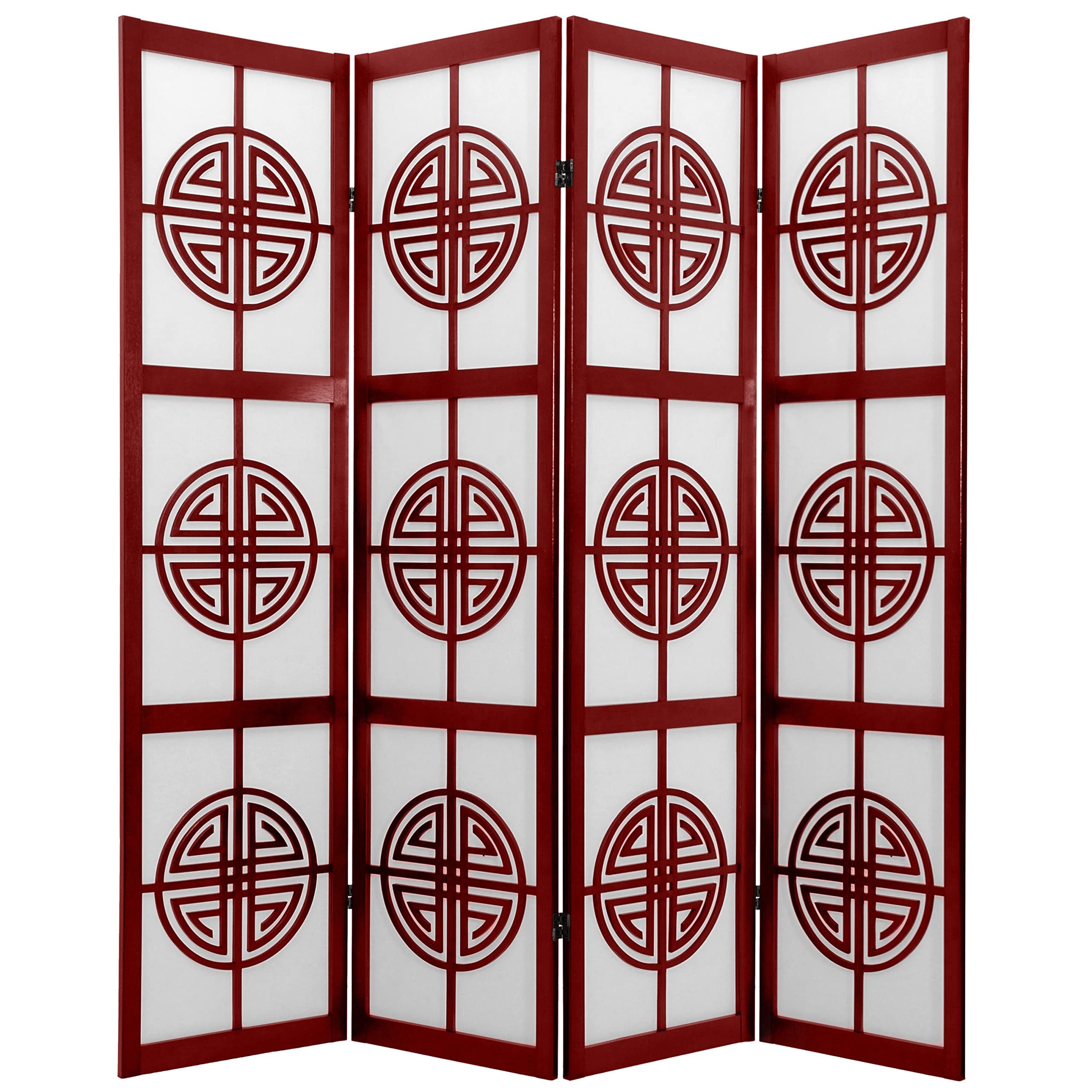 6 ft. Tall Red Lantern Shoji Screen - 4 Panel Rosewood Room Divider for Home, Office & Event Decor | Traditional Japanese Style Partition with Long Life Durability
