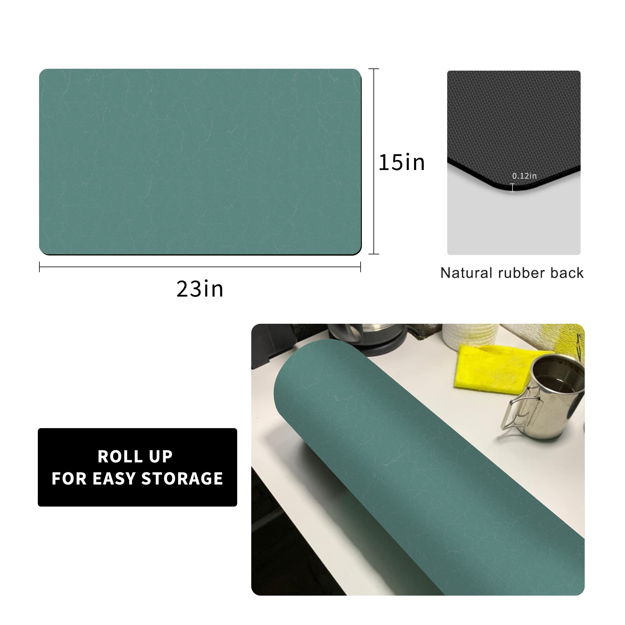 Premium Coffee Dish Drying Mat - Absorbent & Reversible Microfiber Countertop Pad for Coffee Makers & Bar Decor (Bean Green) | Ideal for Kitchen Countertops, Espresso Machines & Coffee Station Accessories