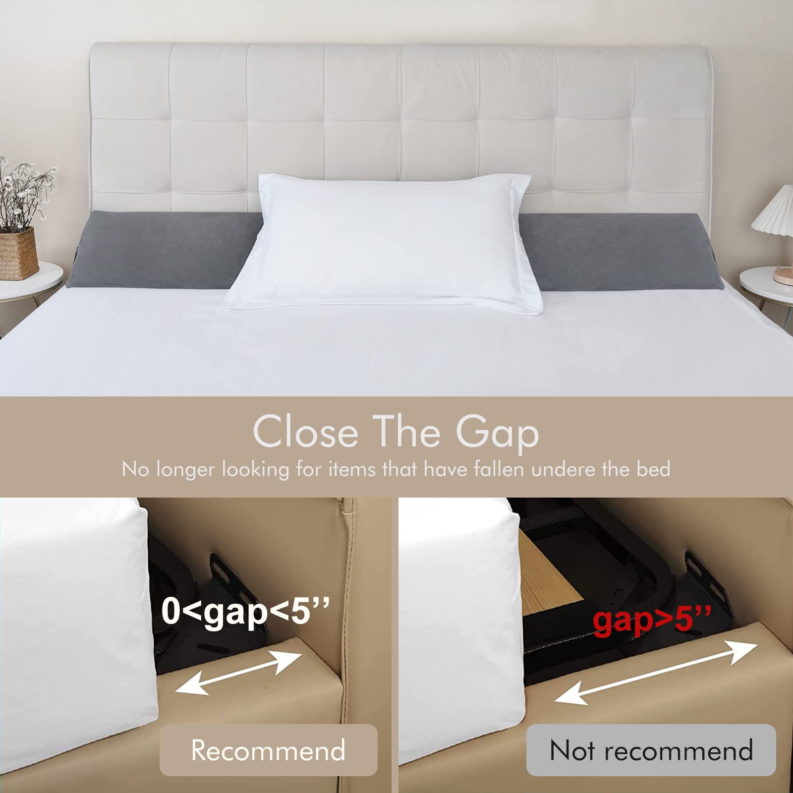 Vekkia Bed Wedge Pillow for Headboard Gap - Queen Size Mattress Gap Filler (0-5
