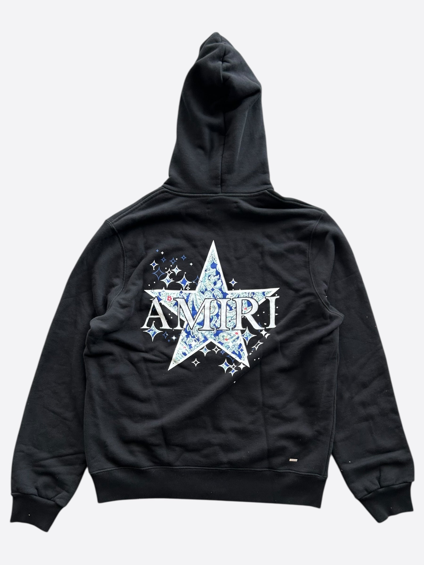 Amiri Black & Blue Paisley Star Logo Hoodie for Men - Trendy Streetwear Pullover for Casual Outfits & Urban Fashion