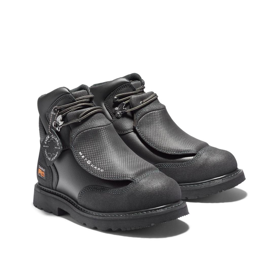 6 Inch Steel Toe Work Boots with External Met Guard - Black Safety Shoes for Construction, Warehouse & Industrial Work