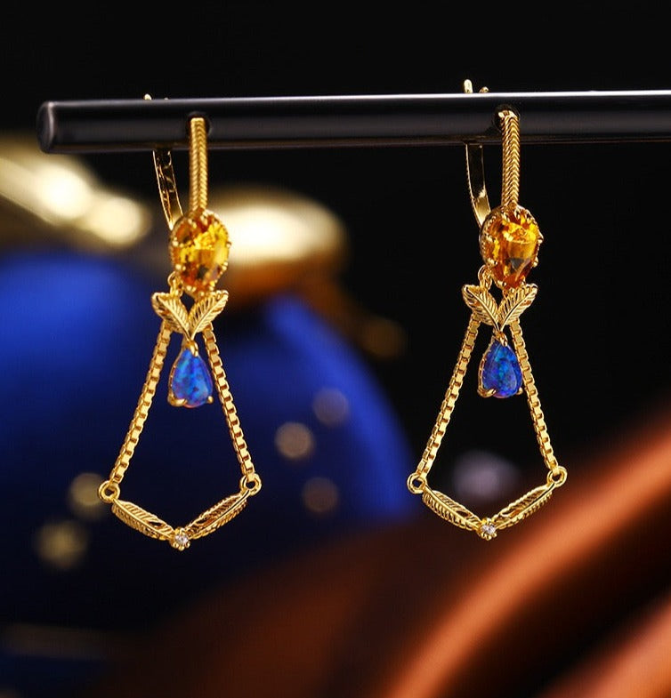 Vintage Citrine & Black Opal Multi-Stone Dangle Earrings | TB1501 | Perfect for Boho Chic, Wedding & Evening Party Jewelry