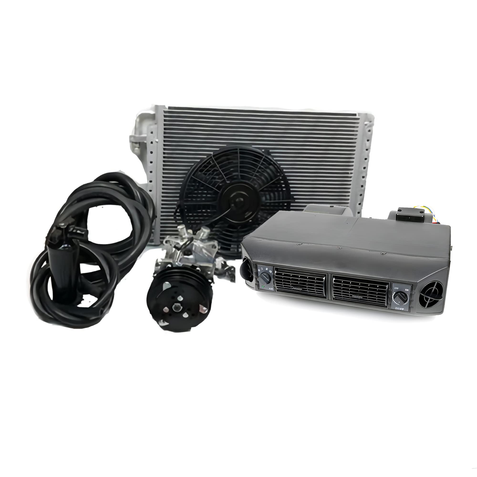 Universal 12V Retrofit Car A/C Under Dash Air Conditioner Kit - 3 Speed Cooling Evaporator with Air Compressor & Condenser Fans for RV, Truck & Vehicle - Perfect for Summer Road Trips & Hot Climate Driving