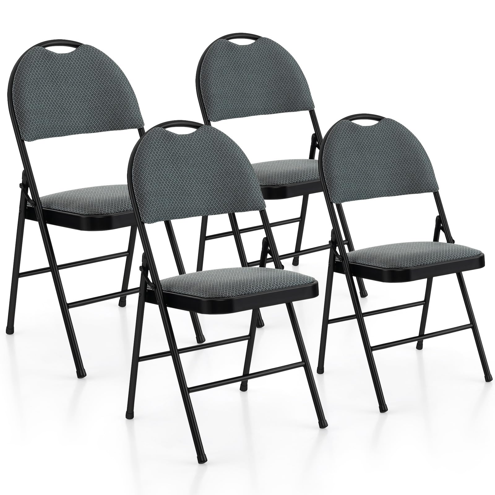 Powerstone 4-Pack Folding Chairs with Padded Seat - Heavy Duty Metal Frame Foldable Chairs for Dining, Office, School - Indoor & Outdoor Use for Parties, Picnics, Camping, BBQs, and Garden Events (Grey)