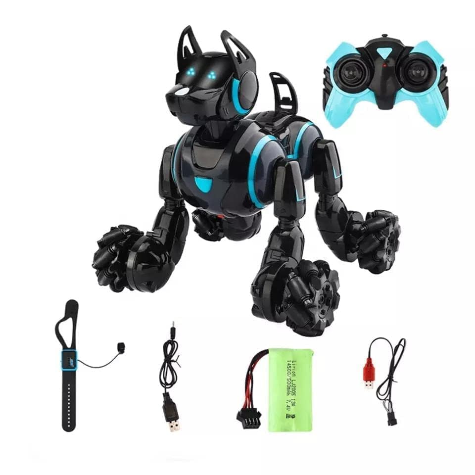 YUKAYUGA 2.4G RC Stunt Robot Dog Toy with LED Lights, Sound Effects & Auto Induction - USB Rechargeable Remote Control Robotic Pet for Kids Indoor/Outdoor Play