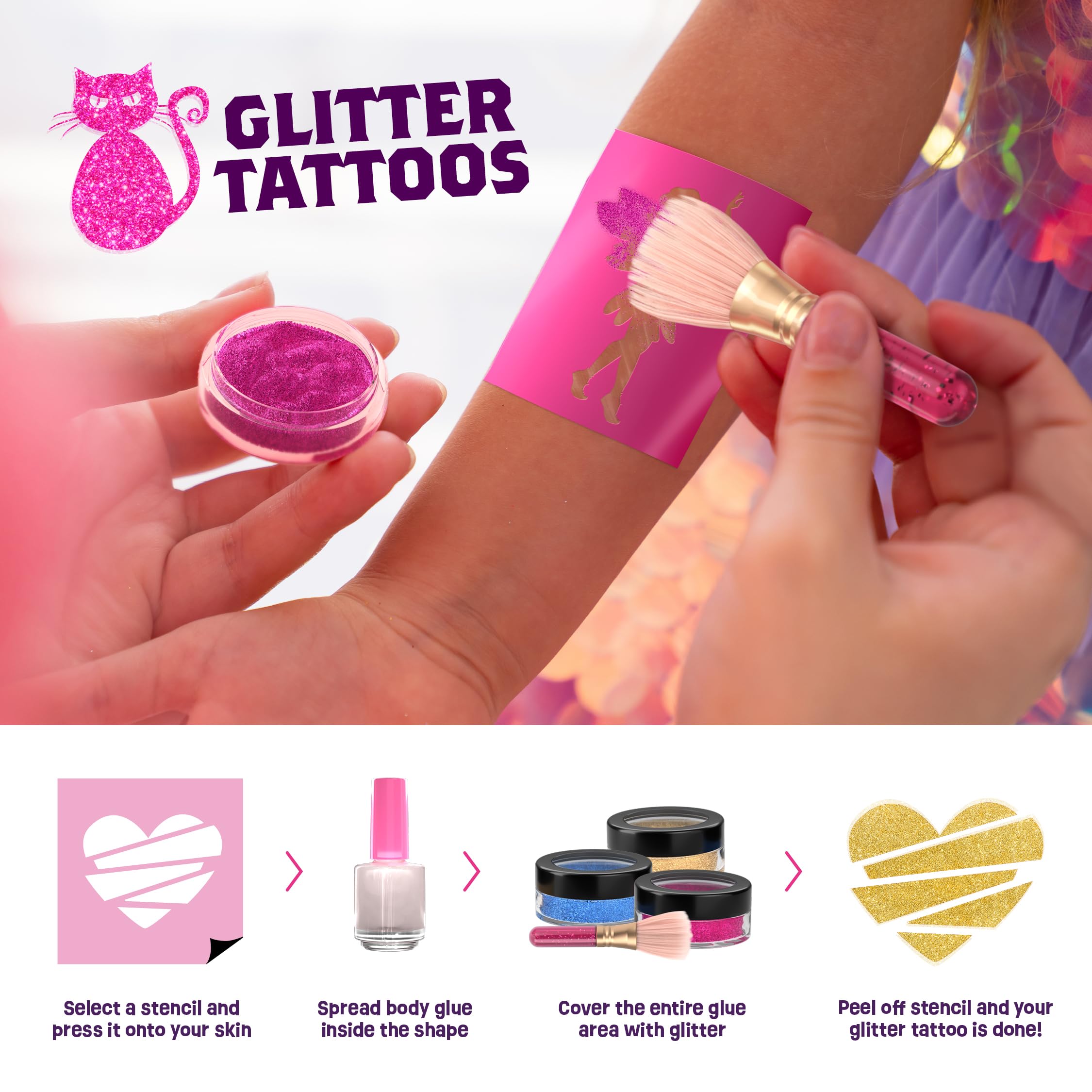 Shimmery Temporary Tattoo Kit for Kids - Glitter & Metallic Fake Tattoos for Girls Ages 6-11 - Easter Birthday Party Favors & Creative Craft Toys - Perfect for Dress-Up, Playdates & Special Occasions