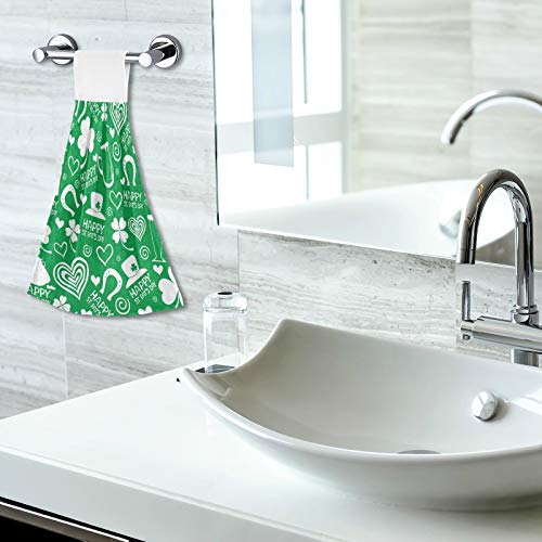 St. Patrick's Day Clover Kitchen Hand Towels - Set of 2 Super Soft Absorbent Green Shamrock Beer Horseshoe Hanging Towels for Bathroom, Laundry, Farmhouse Decor - Perfect for Irish Themed Parties, Home Decor & Gift Giving