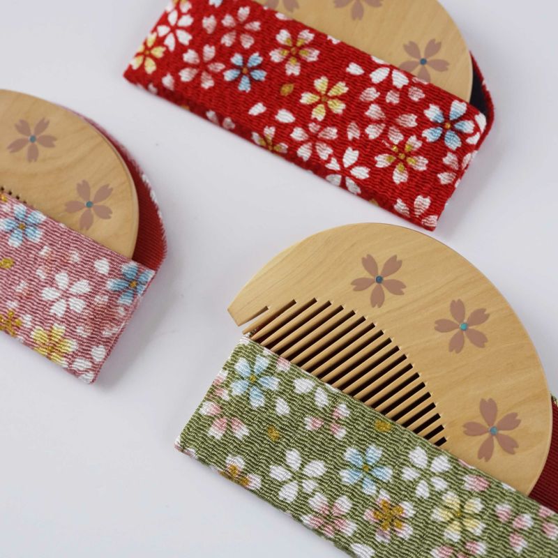 Handmade Kyoto Japanese Maki-e Urushi Lacquer Tsuge Boxwood Hair Comb with Chirimen Crepe Fabric Case - Cherry Blossom Design | Traditional Japanese Hair Accessory for Weddings, Tea Ceremonies & Special Occasions