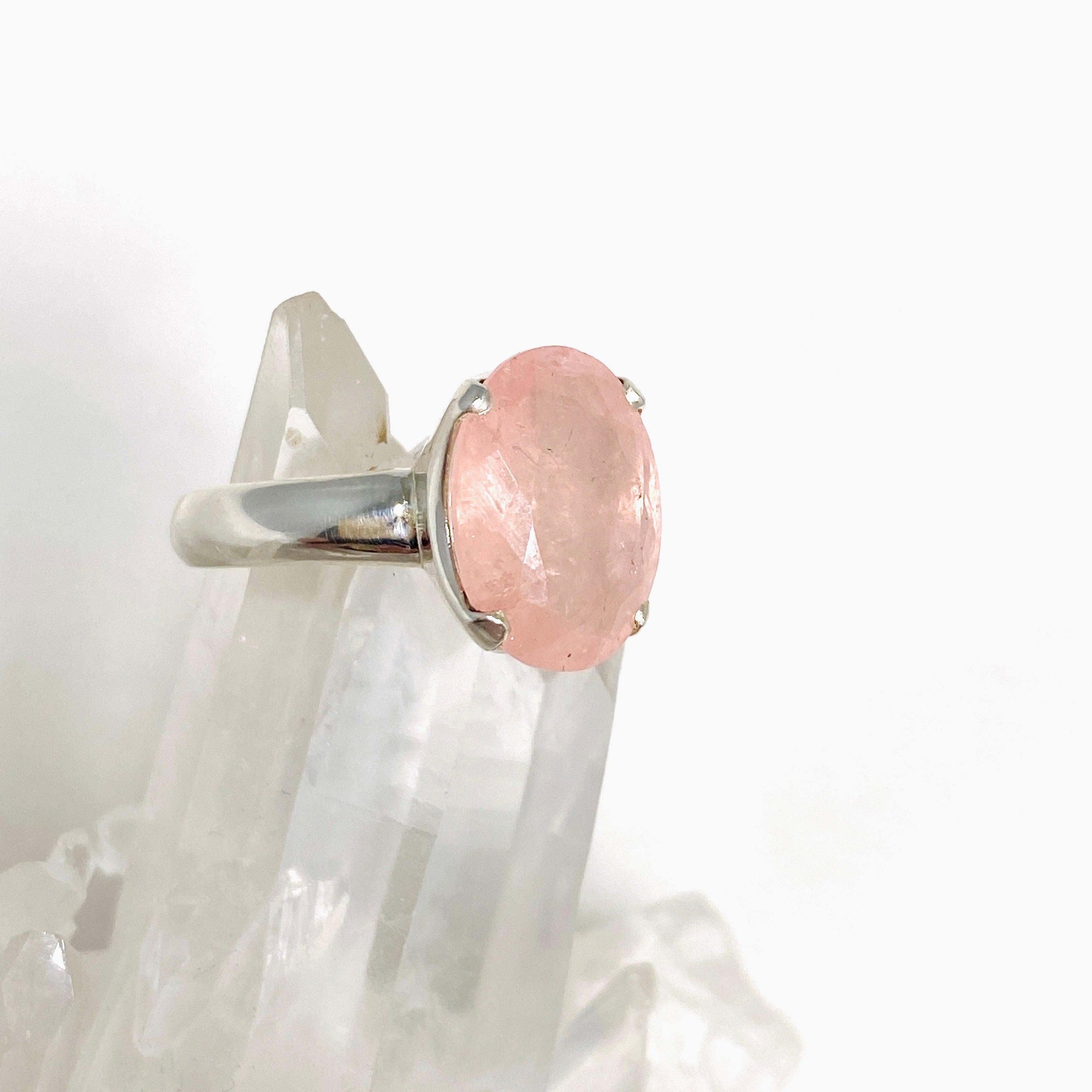 Morganite Faceted Oval Ring - Size 9 Sterling Silver Jewelry for Women, Elegant Engagement & Wedding Gift - PRGJ440