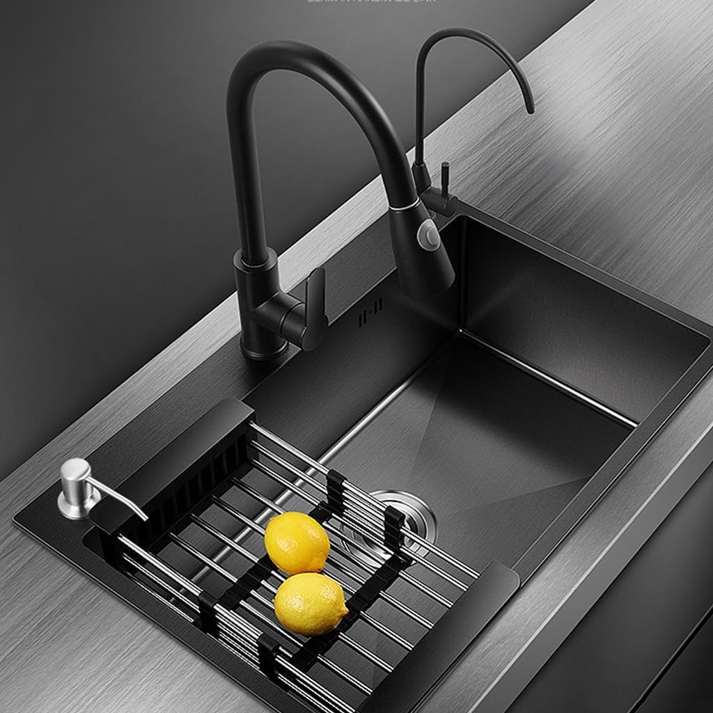 LIJIJUCN Black Single Bowl Stainless Steel Kitchen Sink - 55 x 45cm Drop-in/Topmount Farmhouse Workstation Sink with Sliding Accessories - Perfect for Modern Kitchens, Food Prep & Dishwashing