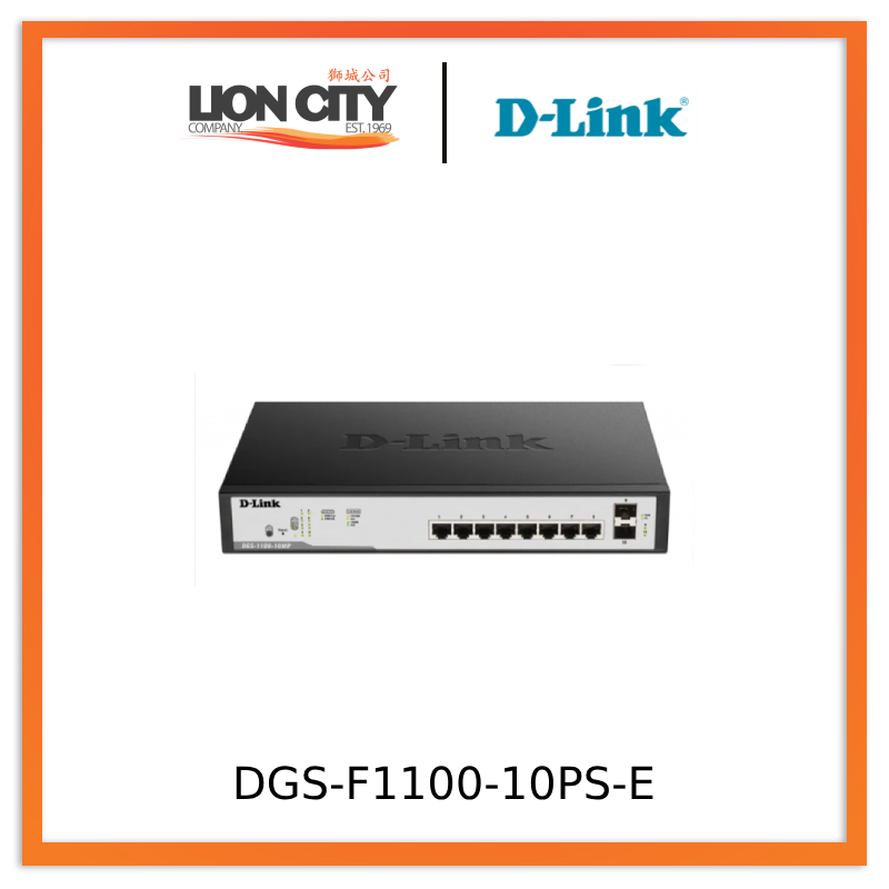 D-Link DGS-F1100-10PS/E 8-Port Gigabit Smart Switch with 8 PoE+ Ports (96W) & 2 SFP Ports - Ideal for Home Office & Small Business Networks