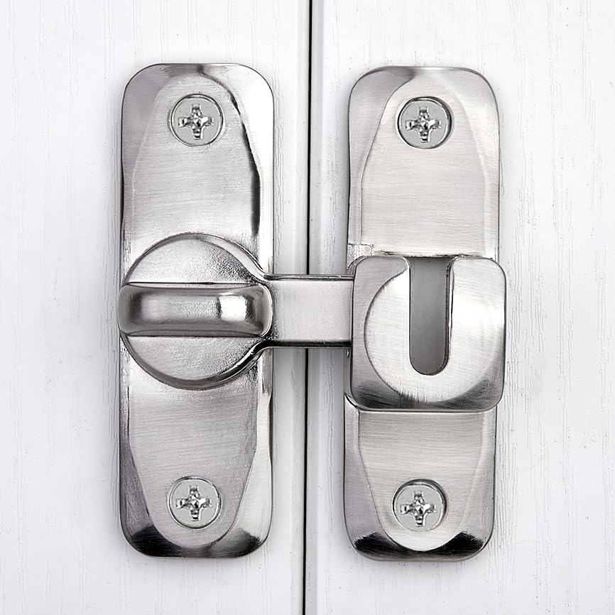 2 Pack Heavy Duty Zinc Alloy Barn Door Latches - 90/180 Degree Adjustable Gate Lock Set - Right Angle Flip Latch Hardware for Sliding Doors - Secure Cabinet & Bathroom Door Lock (Silver) - Perfect for Barns, Closets, Pantries and Home Organization