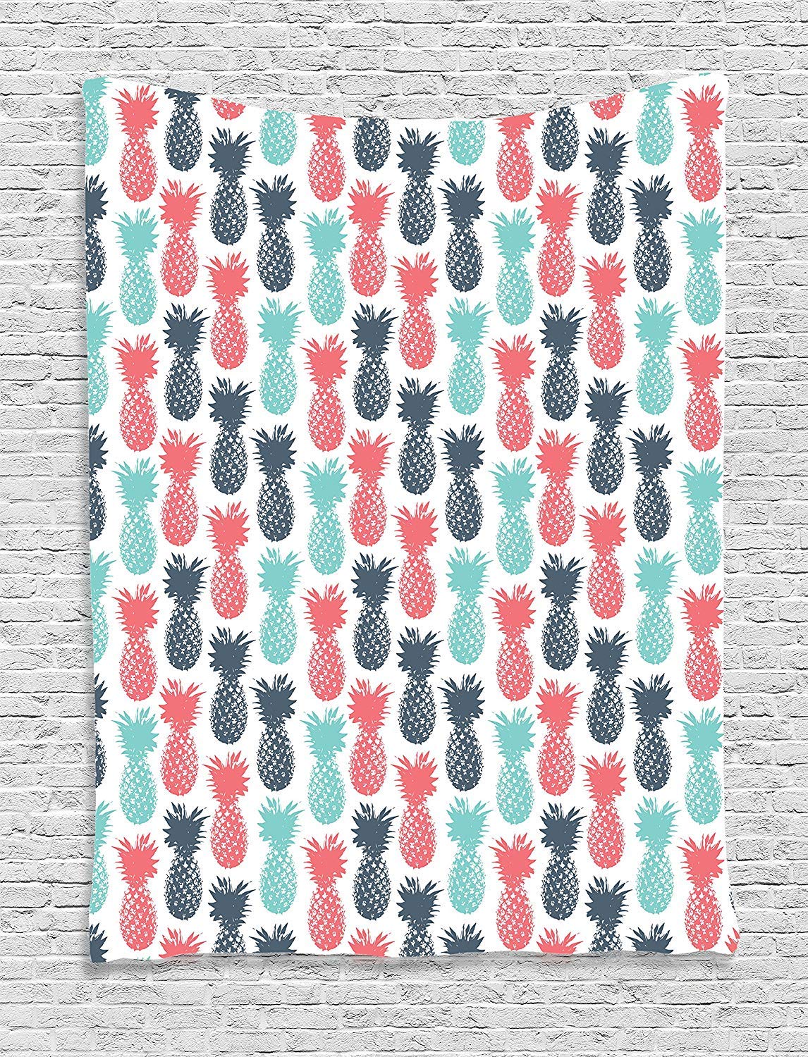 Ambesonne Pineapple Tapestry - Tropical Fruit Wall Hanging Decor for Bedroom, Living Room & Dorm | 40x60 Inch Summer Beach Theme Art | Turquoise White Coral Design | Perfect for Boho, Coastal & Vacation Home Decor